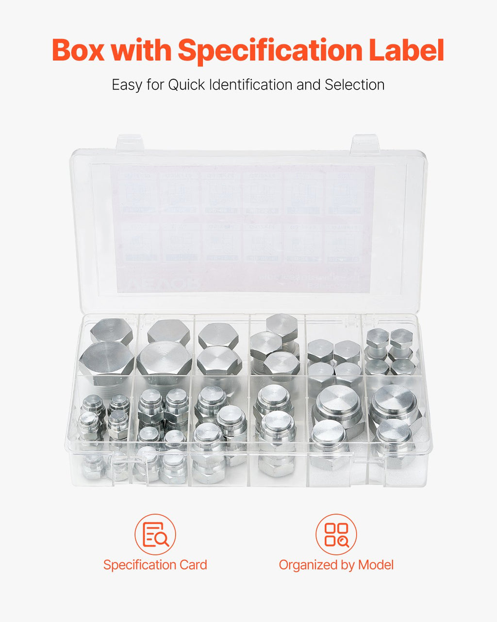 Hidraulinių jungčių aklės ir kamščiai VEVOR BSPP 64PCS-SS, 64 vnt. rinkinys