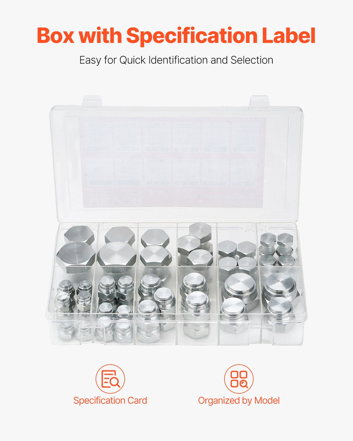 Hidraulinių jungčių aklės ir kamščiai VEVOR BSPP 64PCS-SS, 64 vnt. rinkinys