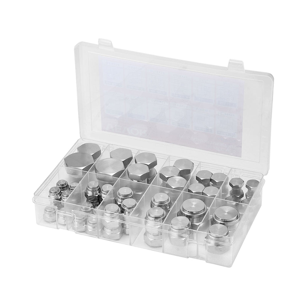 Hidraulinių jungčių aklės ir kamščiai VEVOR BSPP 64PCS-SS, 64 vnt. rinkinys