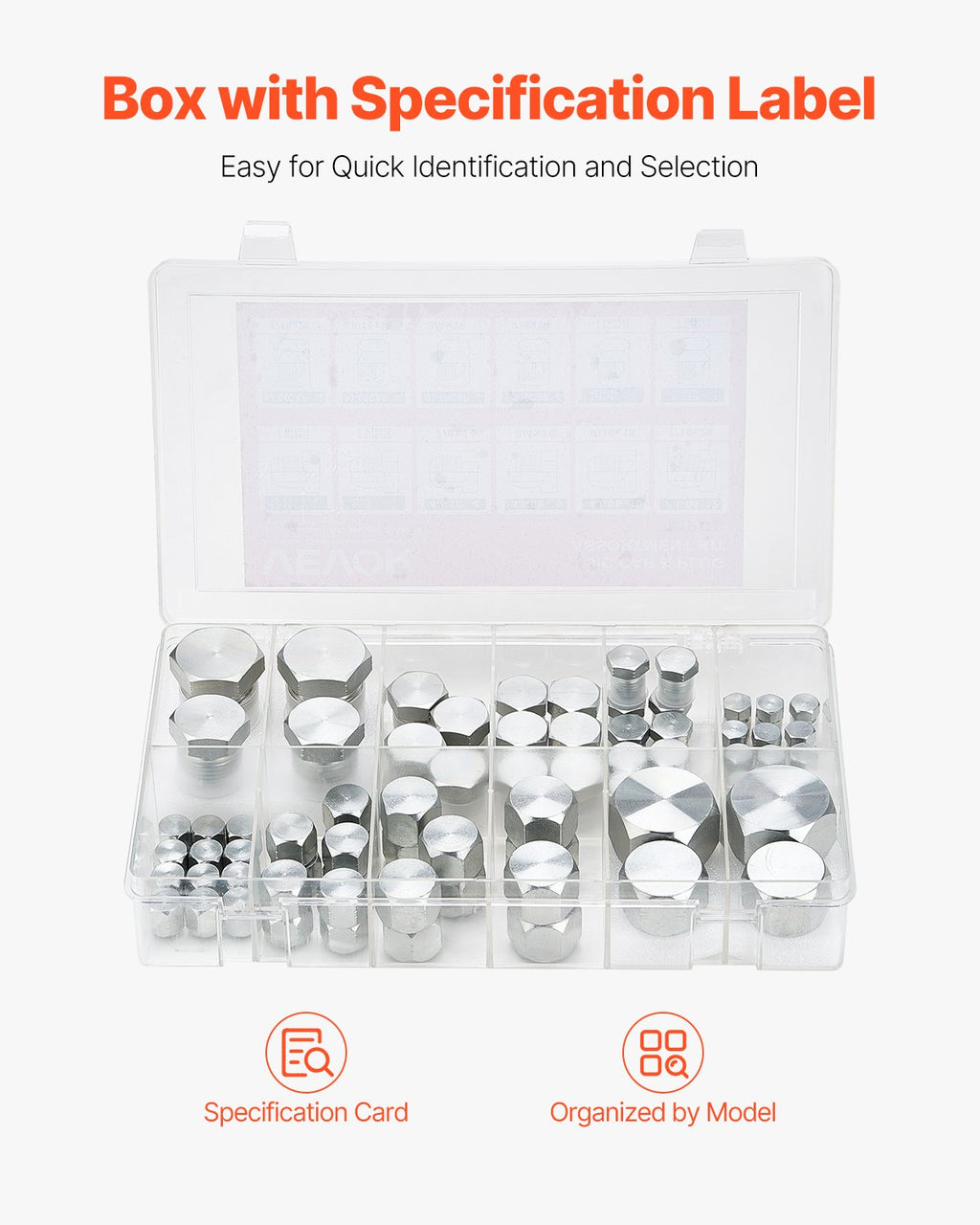Hidraulinių jungčių rinkinys VEVOR JIC 72PCS-SS, 72 dalių komplektas