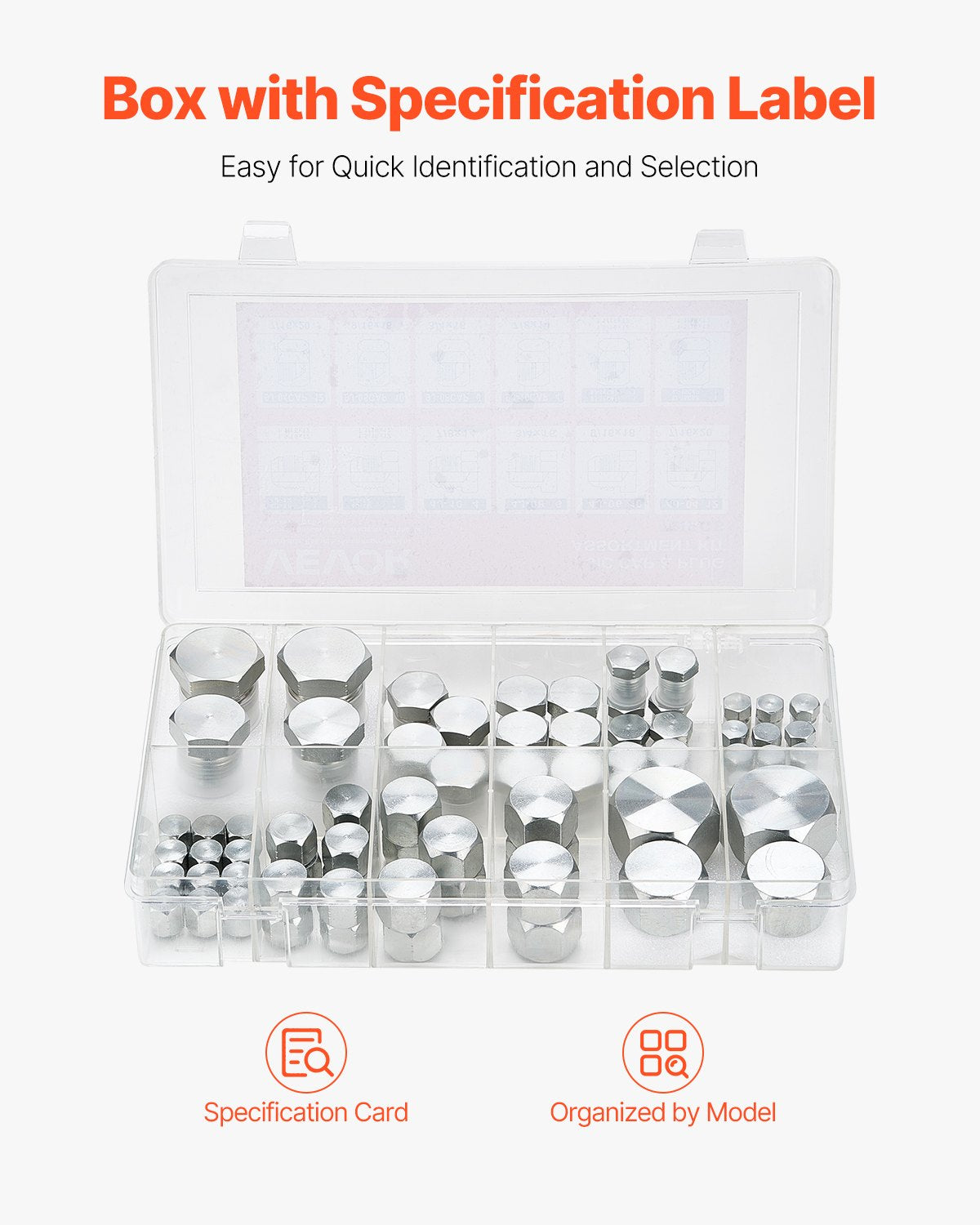 Hidraulinių jungčių rinkinys VEVOR JIC 72PCS-SS, 72 dalių komplektas