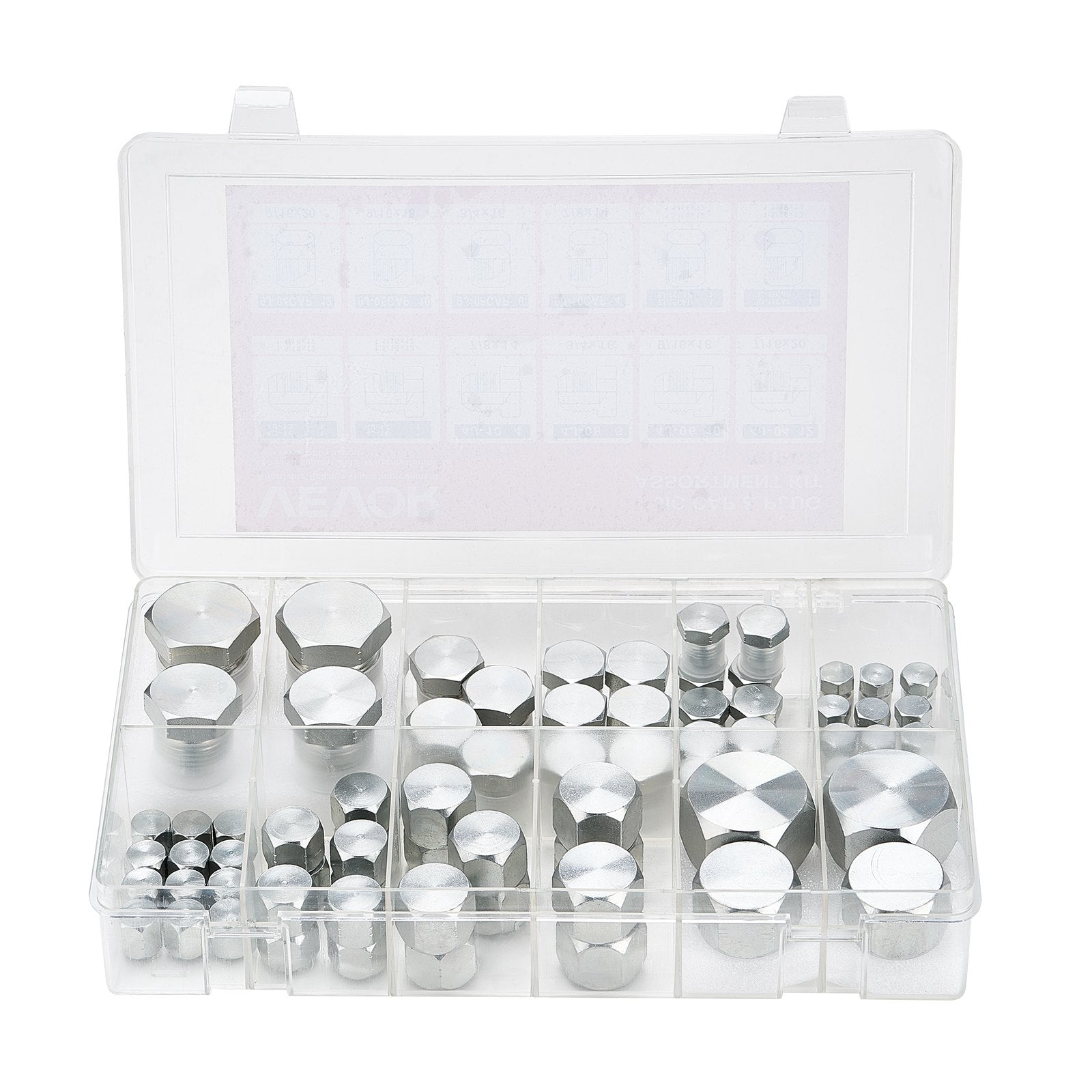 Hidraulinių jungčių rinkinys VEVOR JIC 72PCS-SS, 72 dalių komplektas