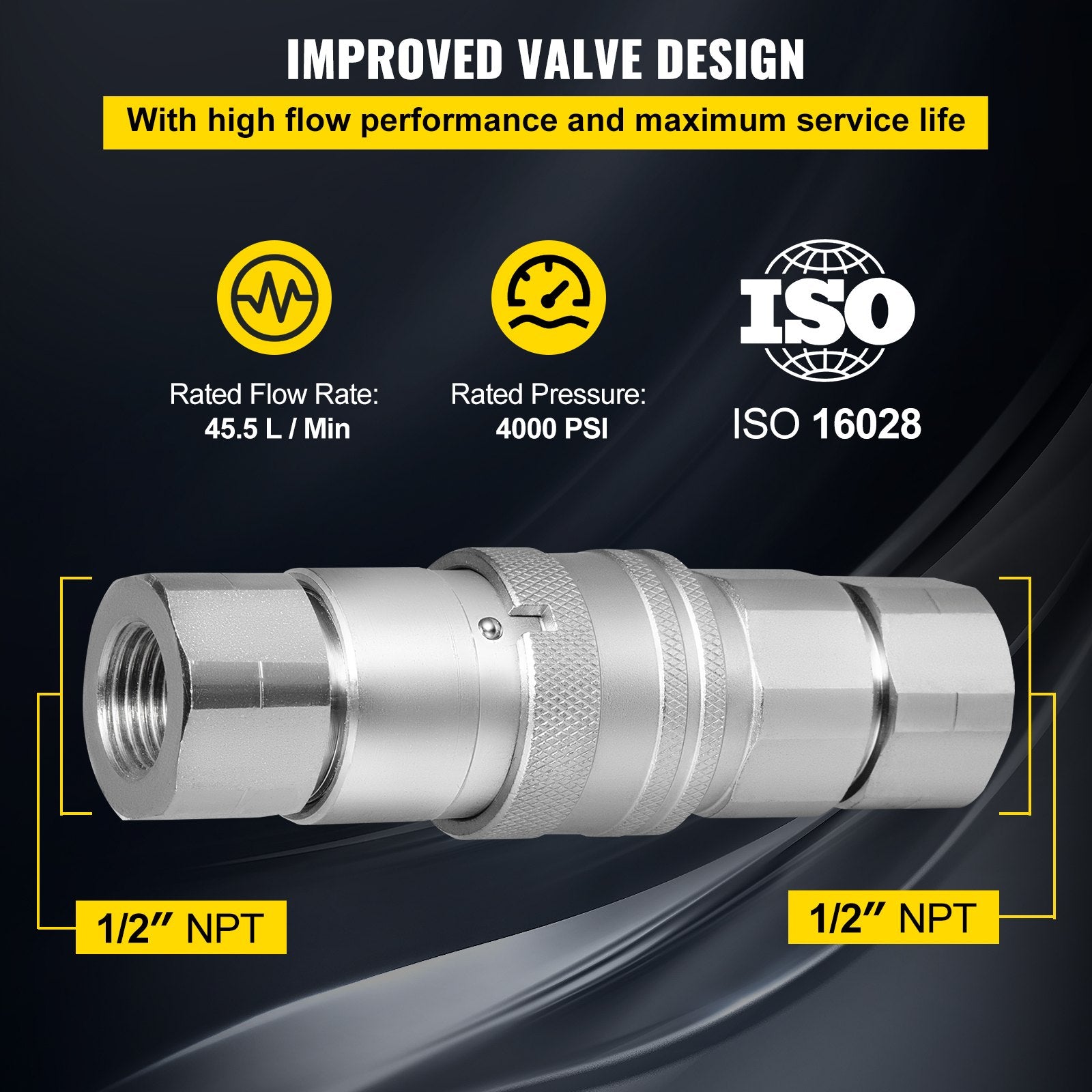 Hidraulinės greitosios jungtys VEVOR 1/2" NPT, ISO 16028