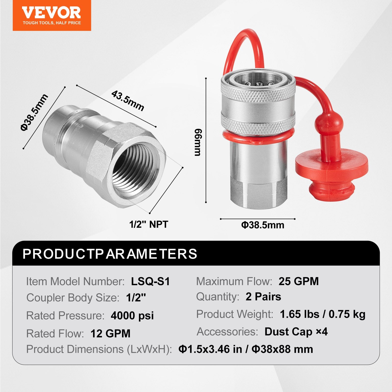 Hidraulinės jungtys VEVOR LSQ-S1, 1/2" NPT