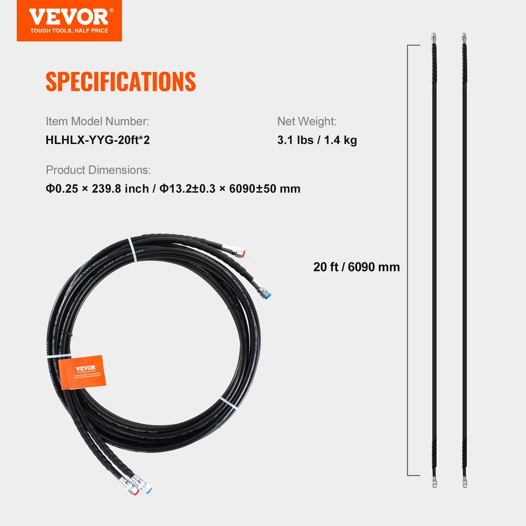 Hidraulinės vairo stiprintuvo žarnos VEVOR HLHLX-YYG-20ft*2, 6,1 m