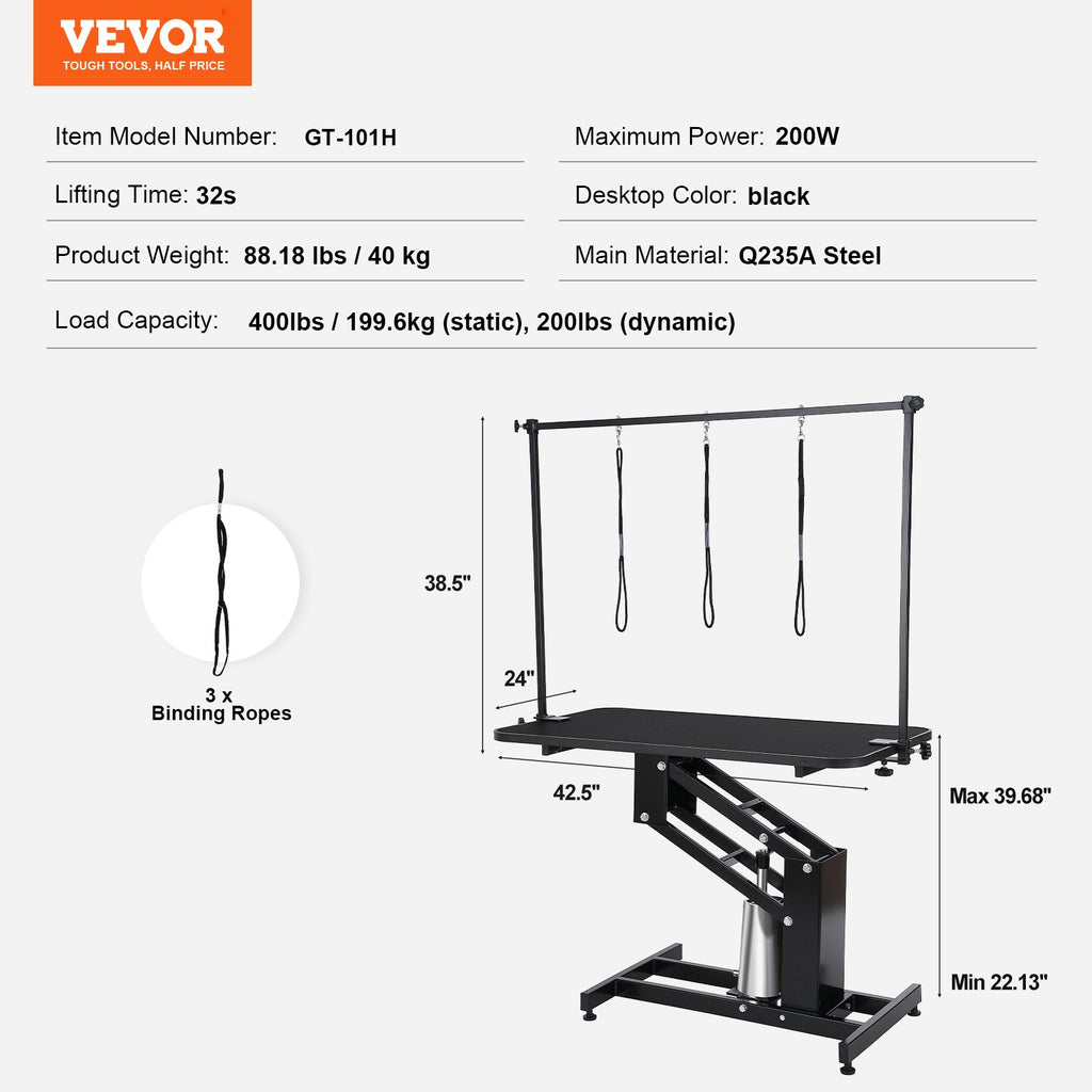 Hidraulinis gyvūnų priežiūros stalas VEVOR GT-101H, 182 kg apkrova