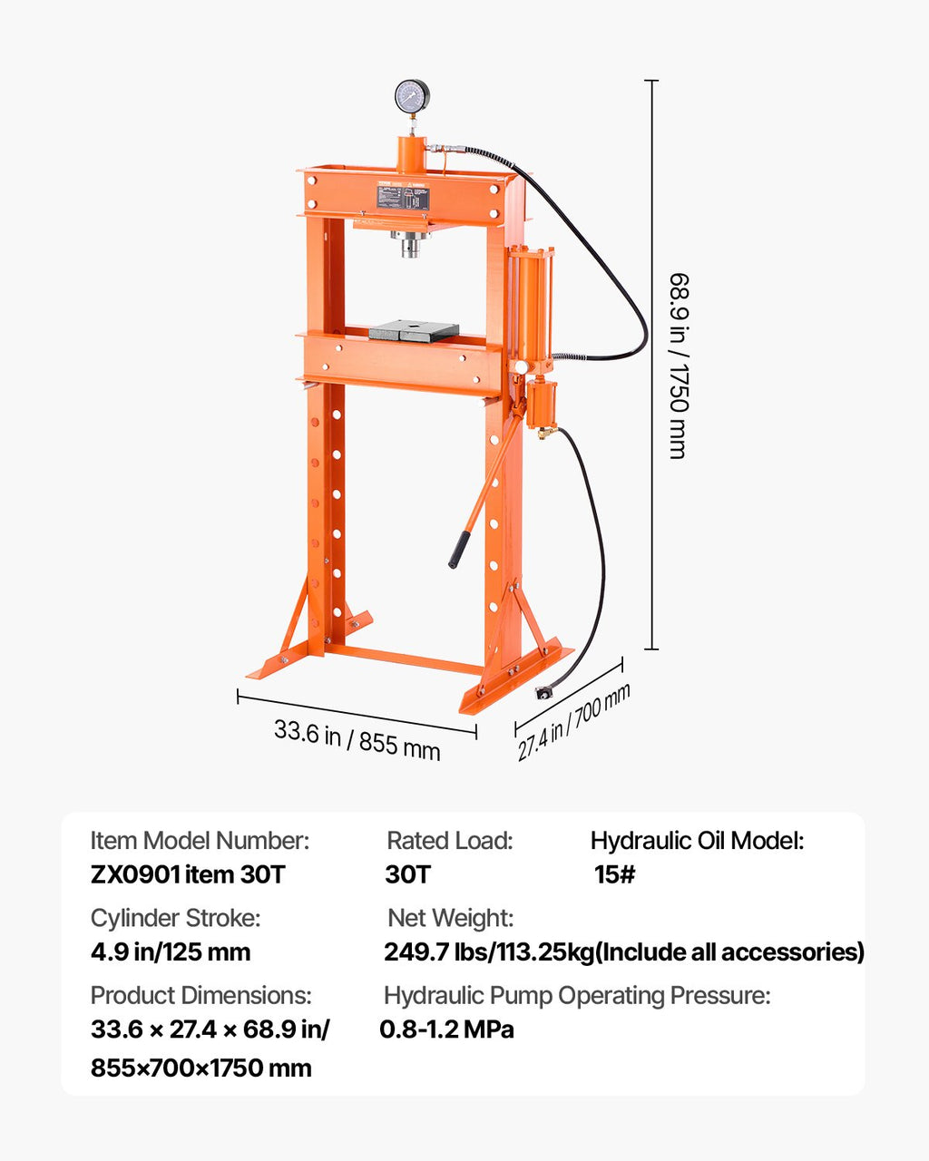 Hidraulinis presas VEVOR ZX0901, 30 T