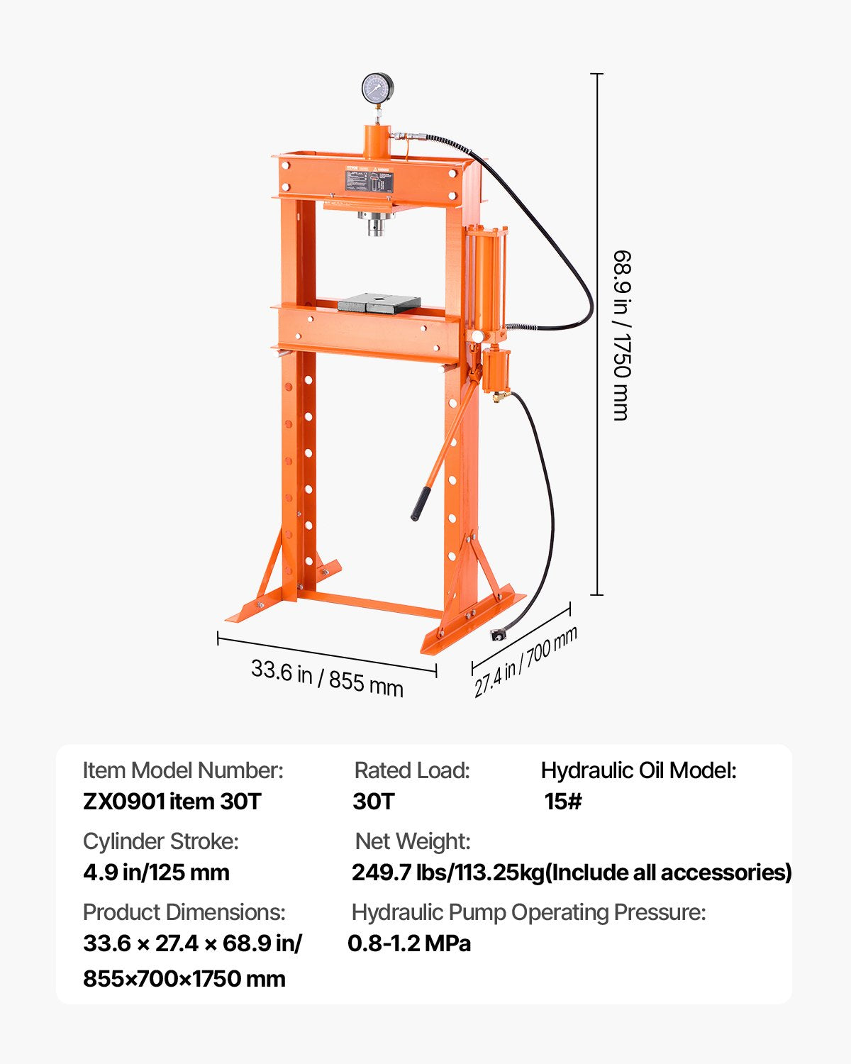 Hidraulinis presas VEVOR ZX0901, 30 T