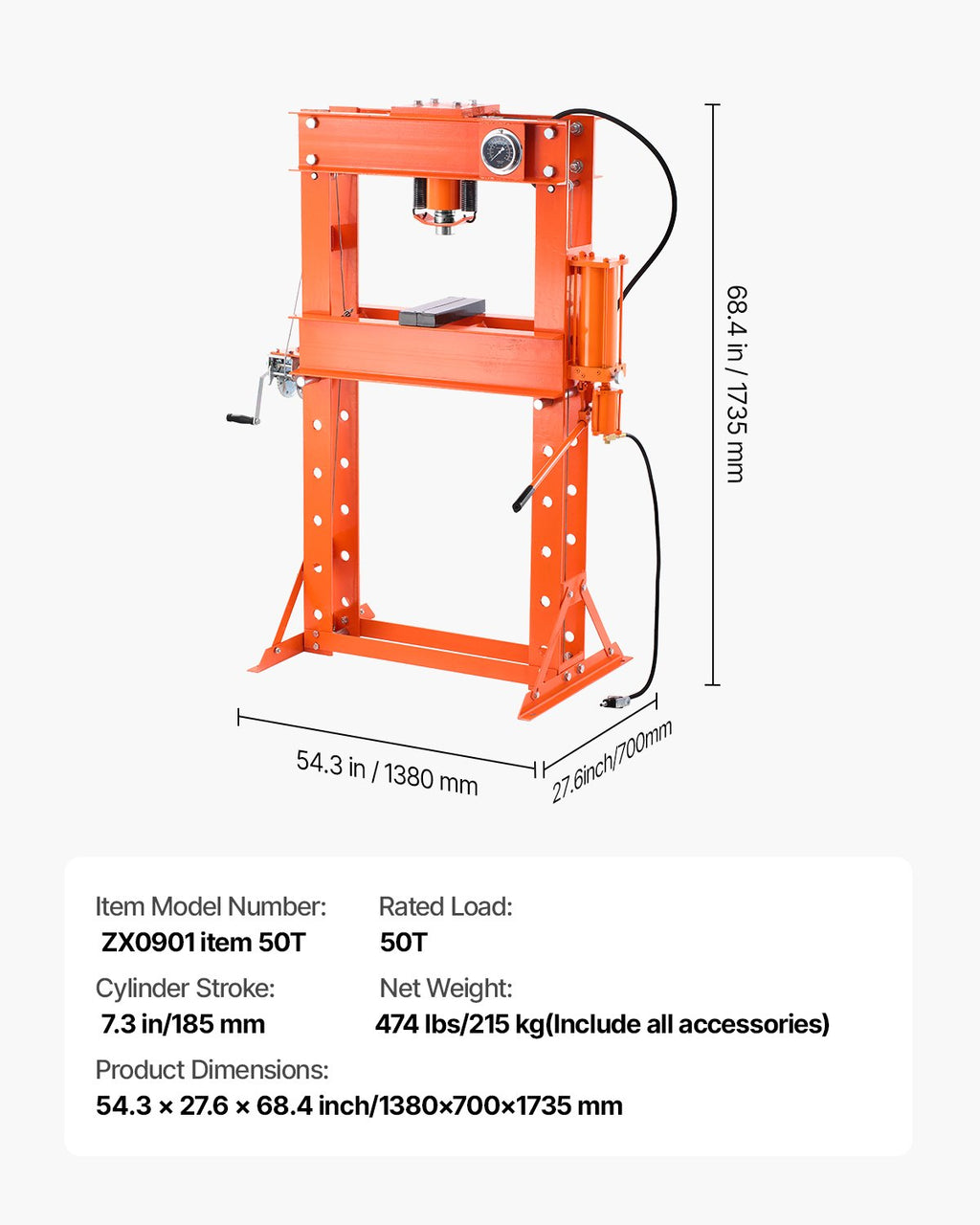 Hidraulinis presas VEVOR ZX0901, 50 T