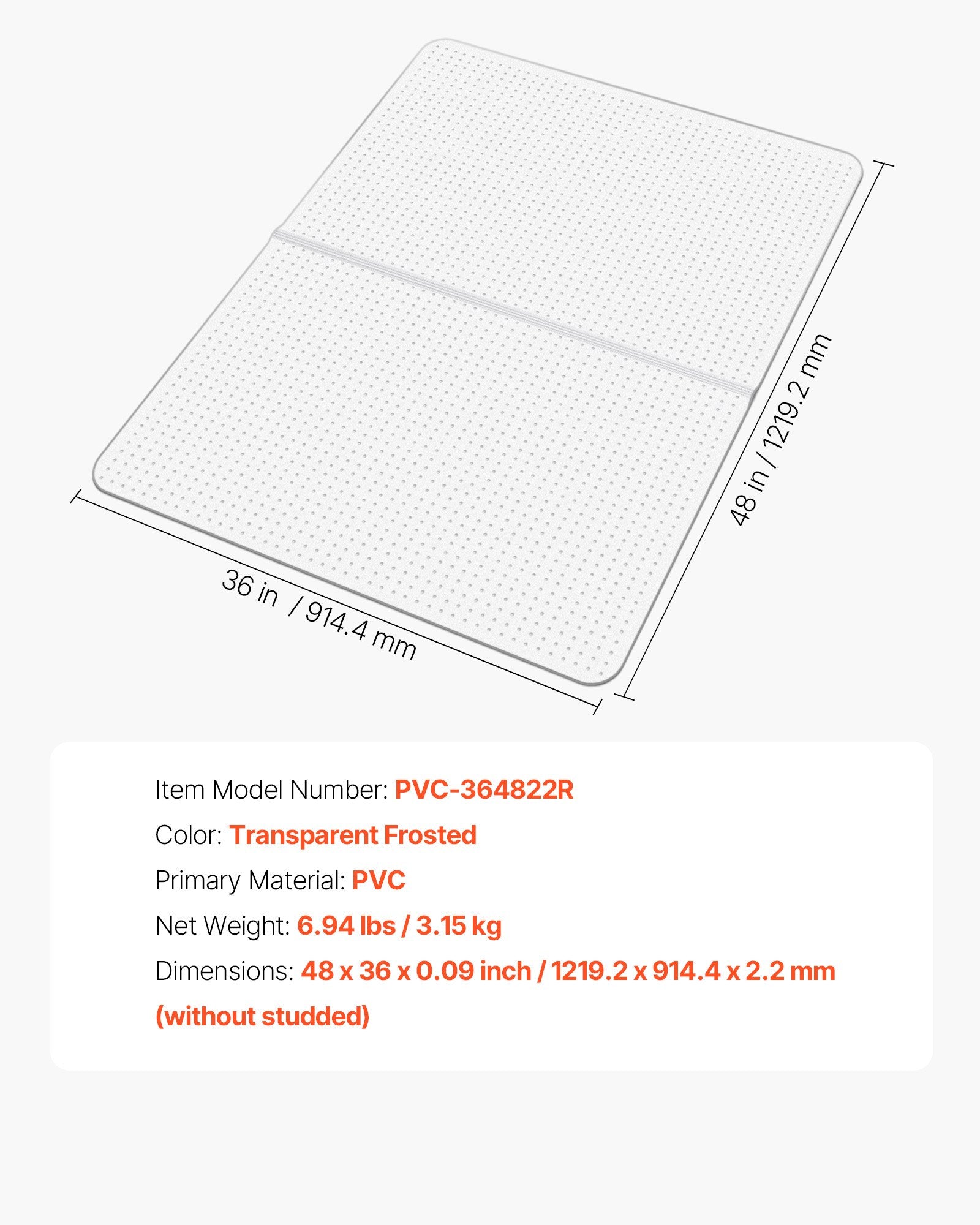 Kėdės kilimėlis VEVOR PVC-364822R, 915 x 1225 mm