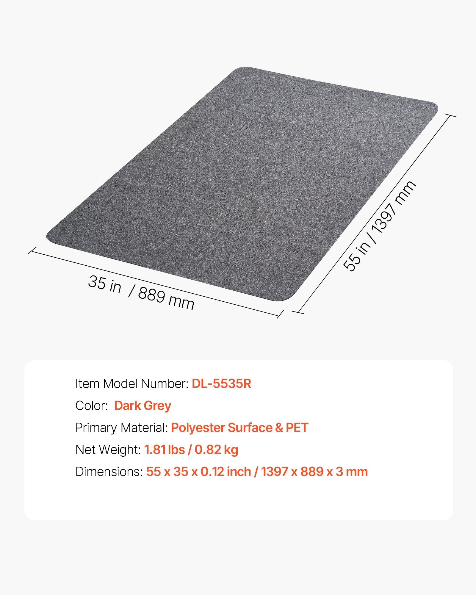 Kėdės kilimėlis VEVOR DL-5535R, 897 x 1396 mm