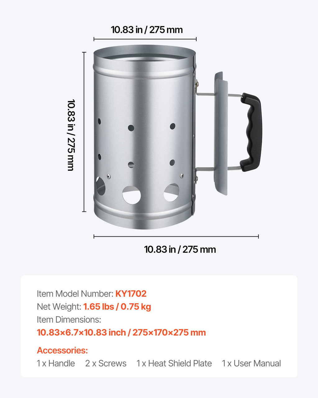 Kepsninės uždegiklis VEVOR KY1702, 1,8 kg talpa