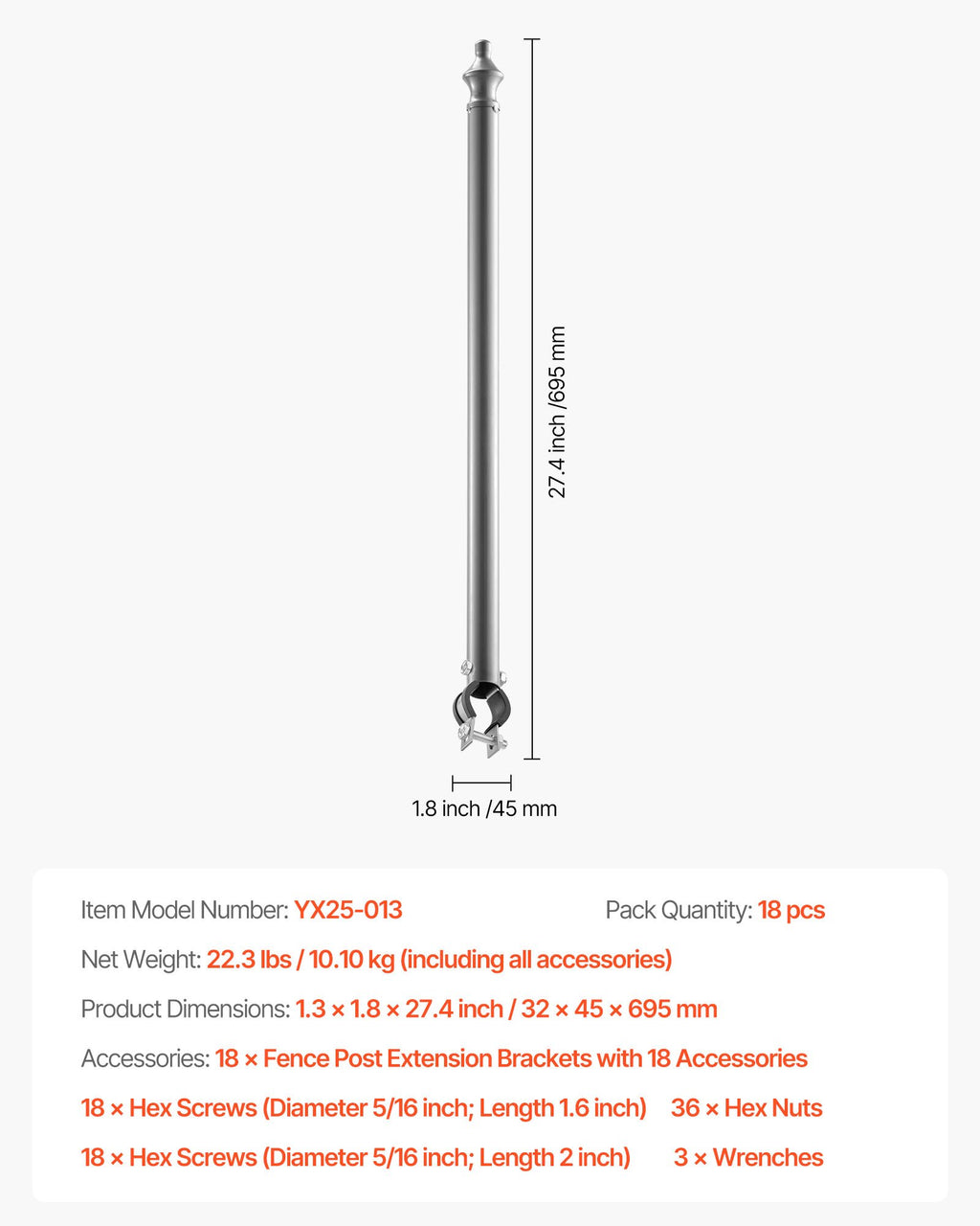 Tvoros aukštinimo elementai VEVOR YX25-013, 695 mm aukščio