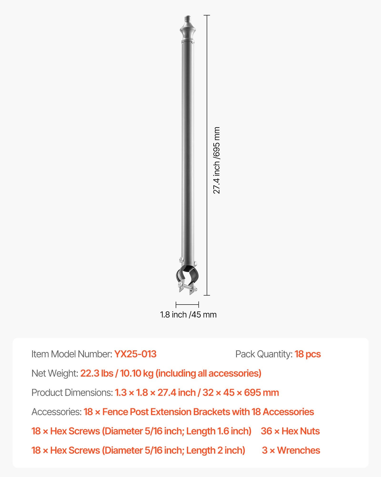Tvoros aukštinimo elementai VEVOR YX25-013, 695 mm aukščio