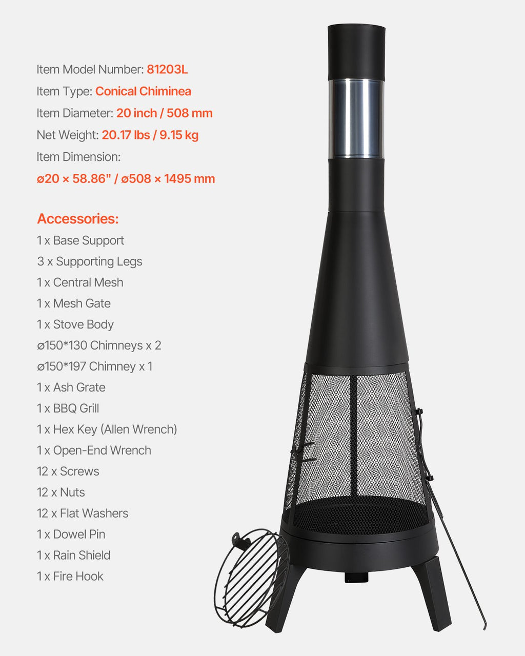 Lauko židinys VEVOR 81203L, 50 cm skersmens