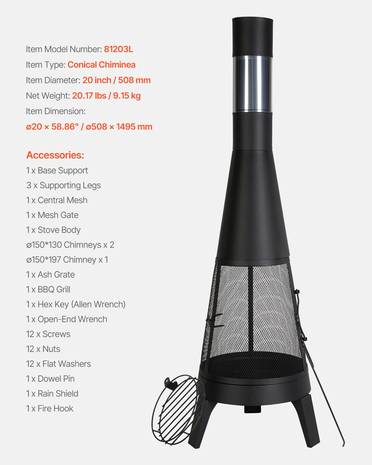 Lauko židinys VEVOR 81203L, 50 cm skersmens