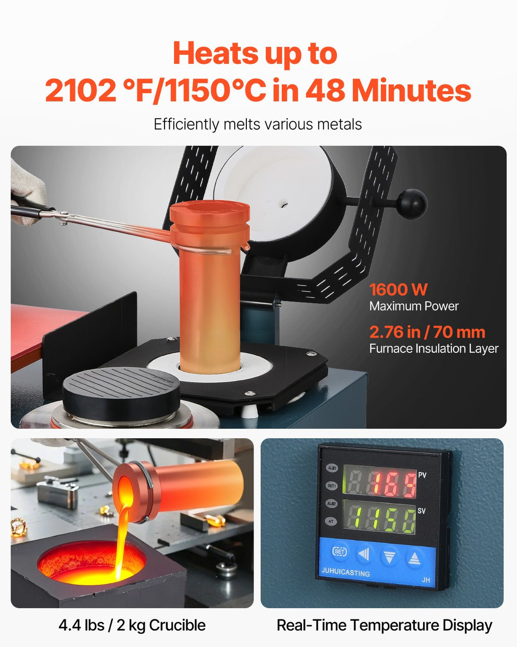 Vakuuminė liejimo mašina su lydymo krosnimi VEVOR DMJ-0002, 1900 W