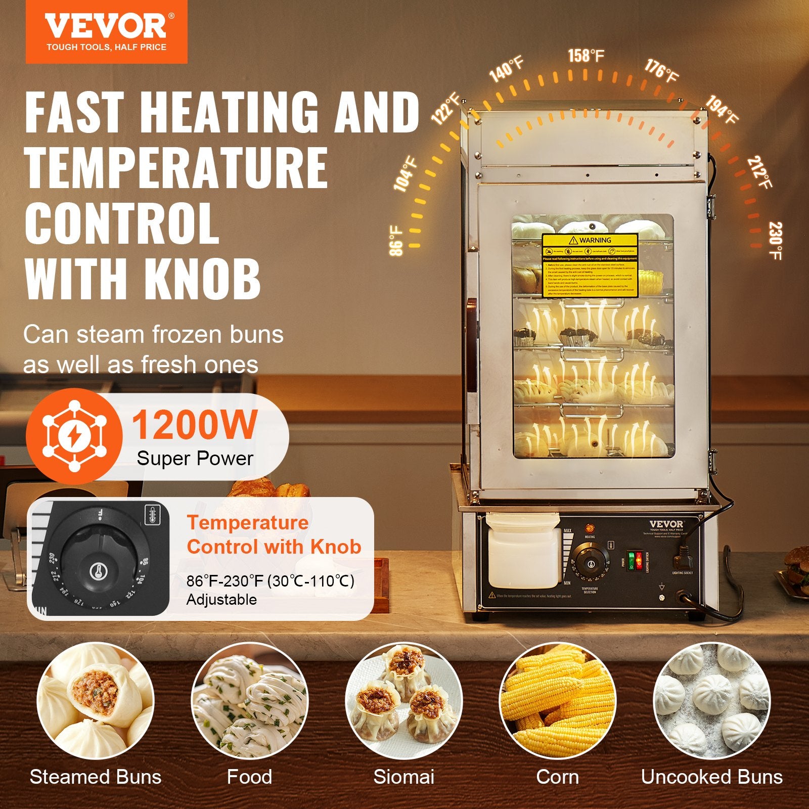 Maisto šildymo vitrina VEVOR SC-500H, 1200W