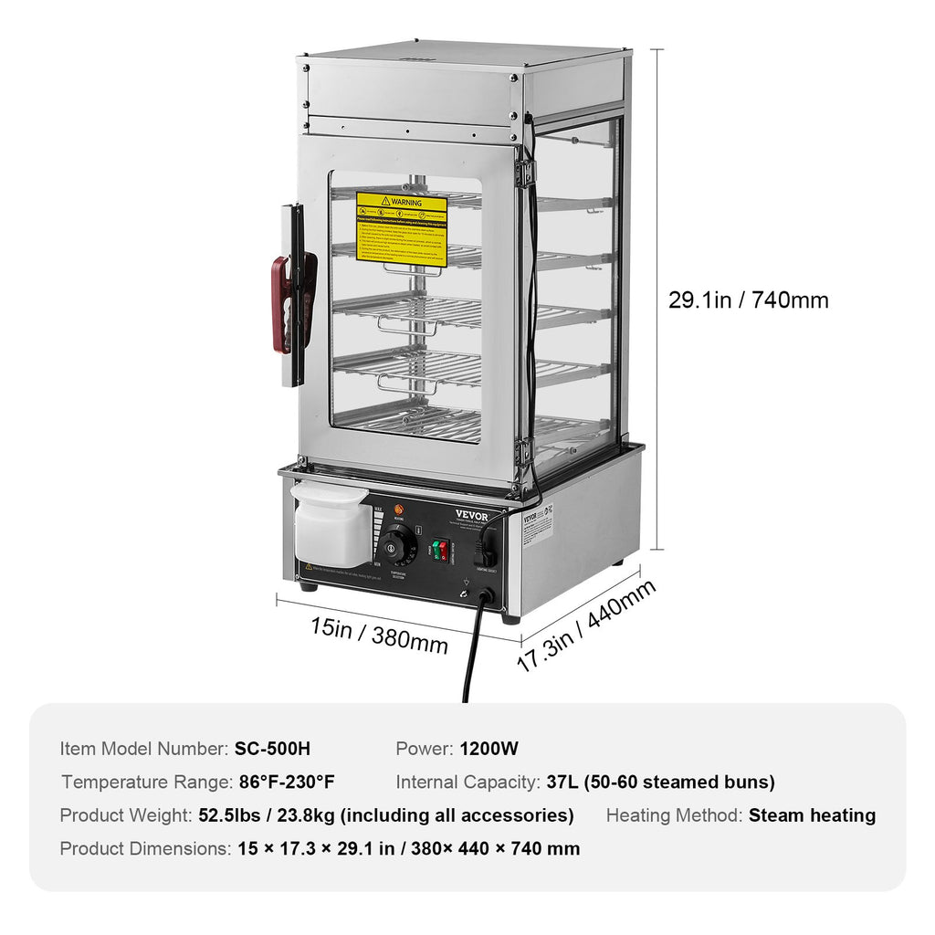 Maisto šildymo vitrina VEVOR SC-500H, 1200W