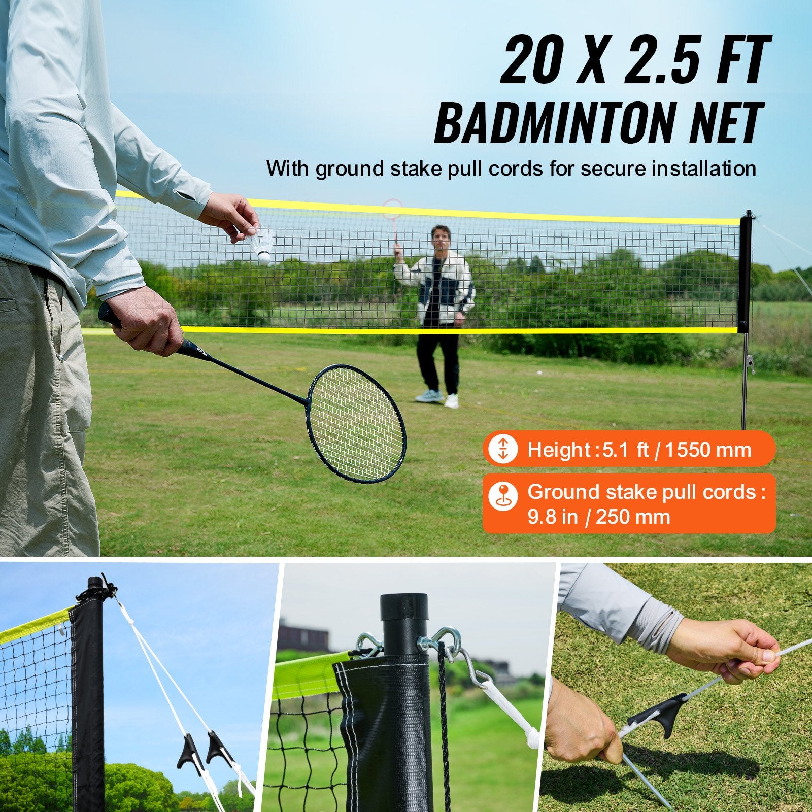 Badmintono tinklo rinkinys VEVOR JH-0102Y, 6,15 m ilgio