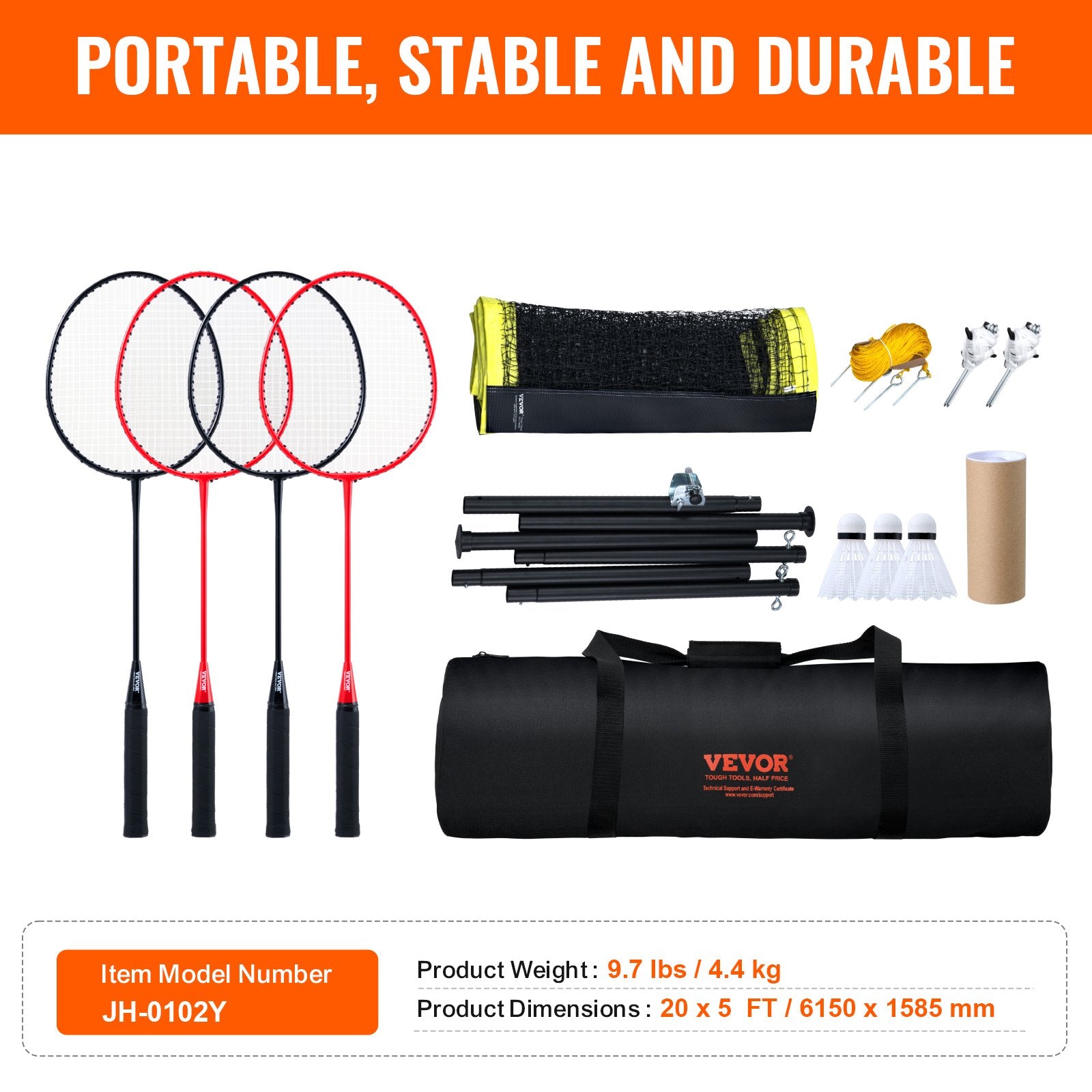 Badmintono tinklo rinkinys VEVOR JH-0102Y, 6,15 m ilgio