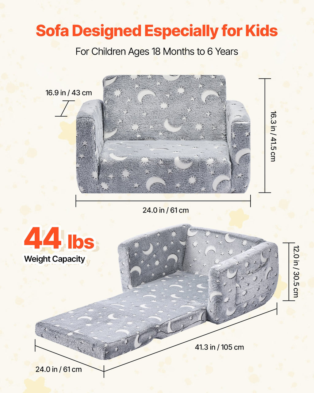 Vaikiška sofa-lova VEVOR SF-1700, šviečianti tamsoje