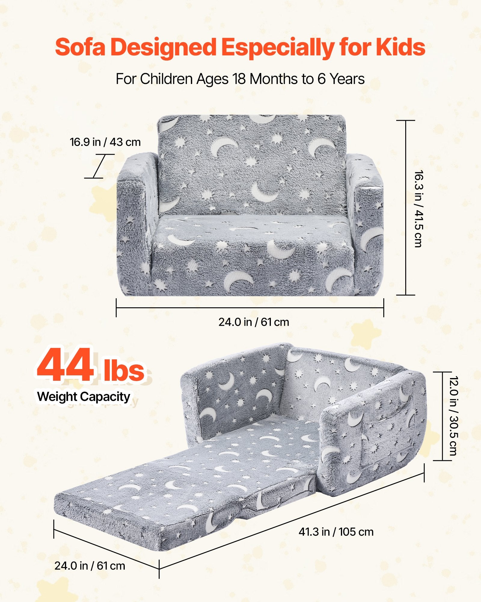 Vaikiška sofa-lova VEVOR SF-1700, šviečianti tamsoje