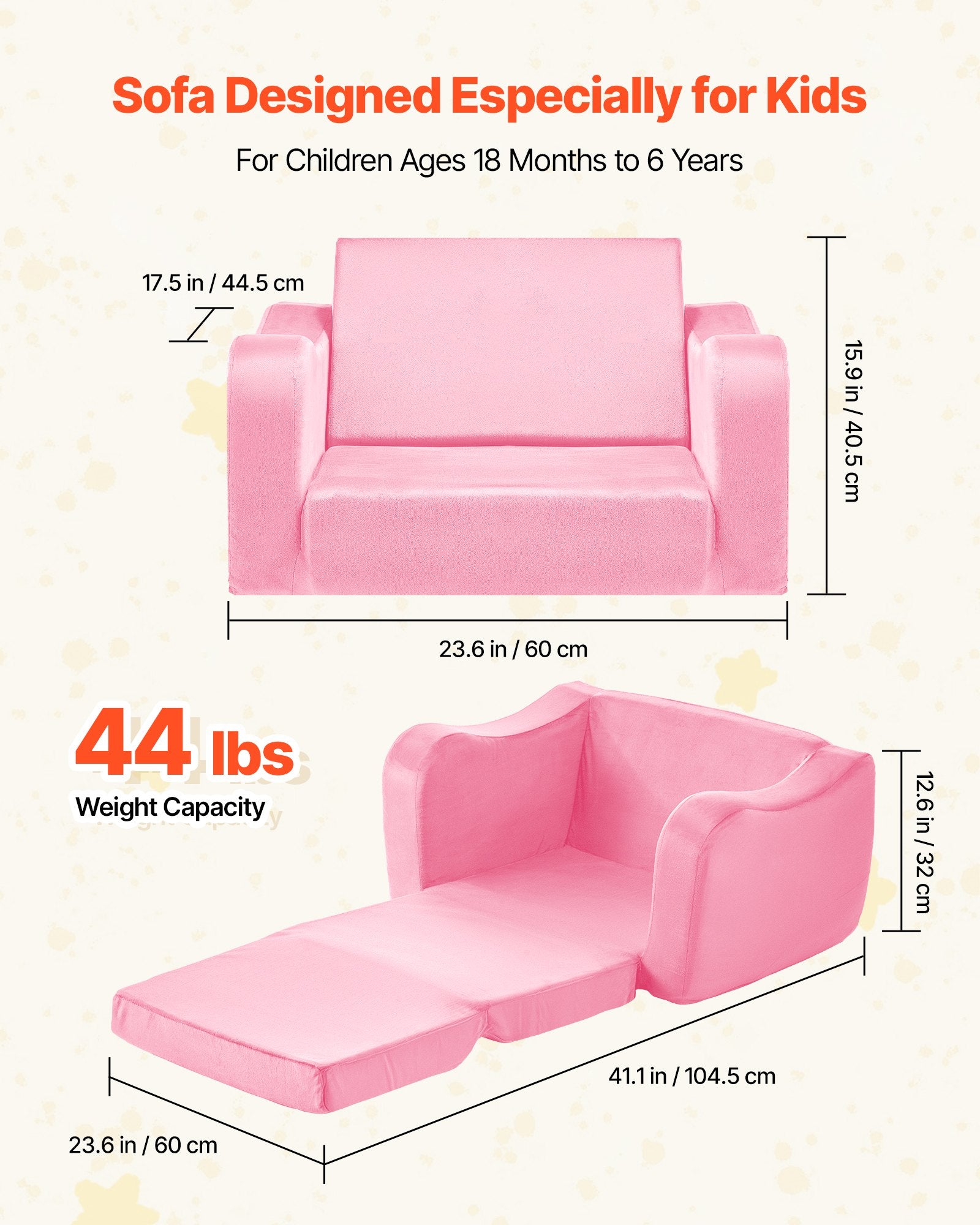 Sulankstoma vaikiška sofa VEVOR SF-1567, 2-in-1 dizainas