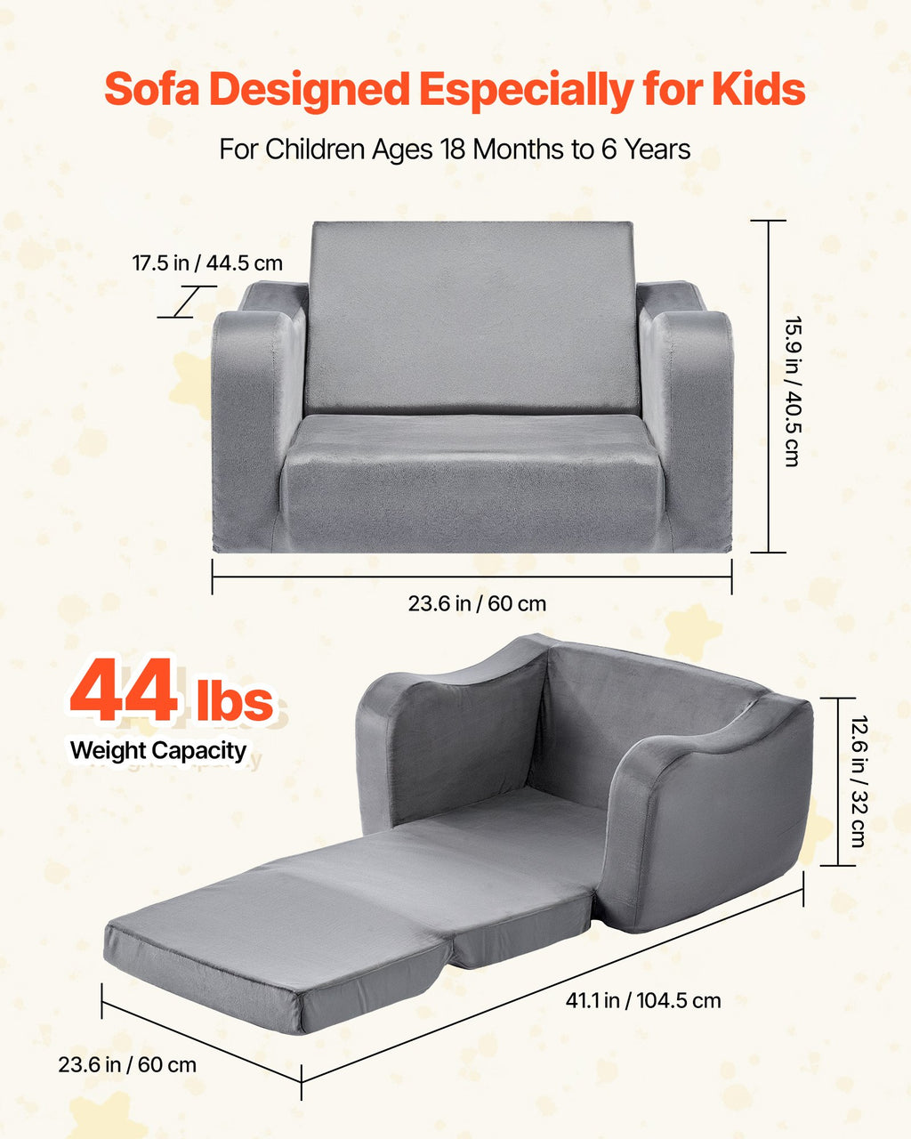 Vaikų sofa-lova VEVOR SF-1567, pilka