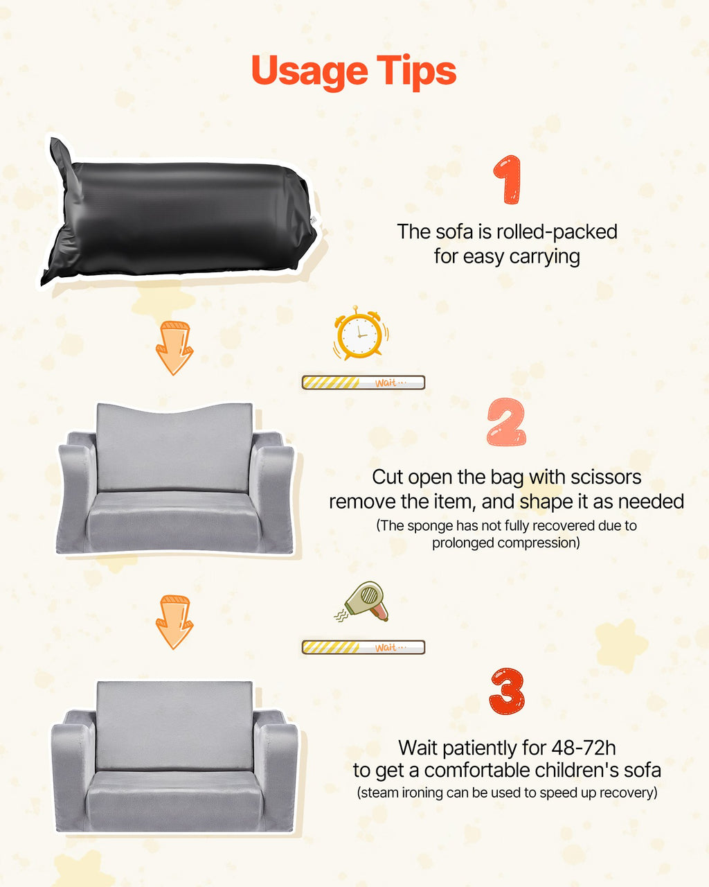 Vaikų sofa-lova VEVOR SF-1567, pilka