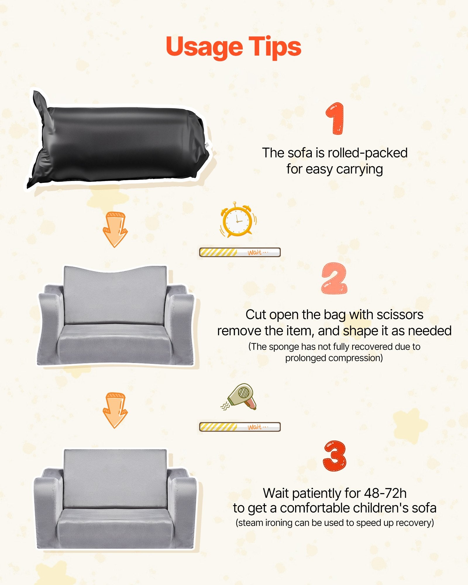Vaikų sofa-lova VEVOR SF-1567, pilka