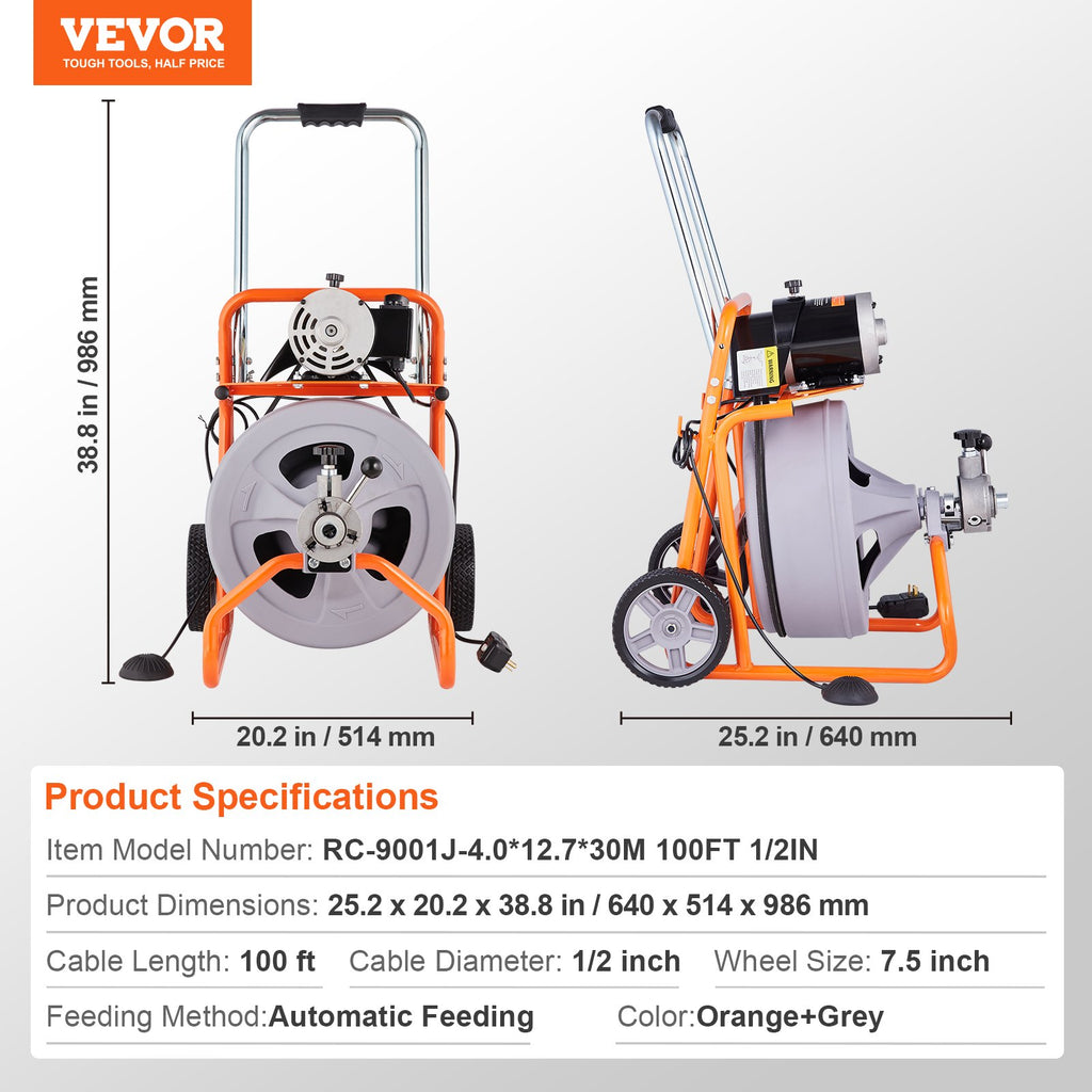 Vamzdžių valymo įrenginys VEVOR RC-9001J, 30 m