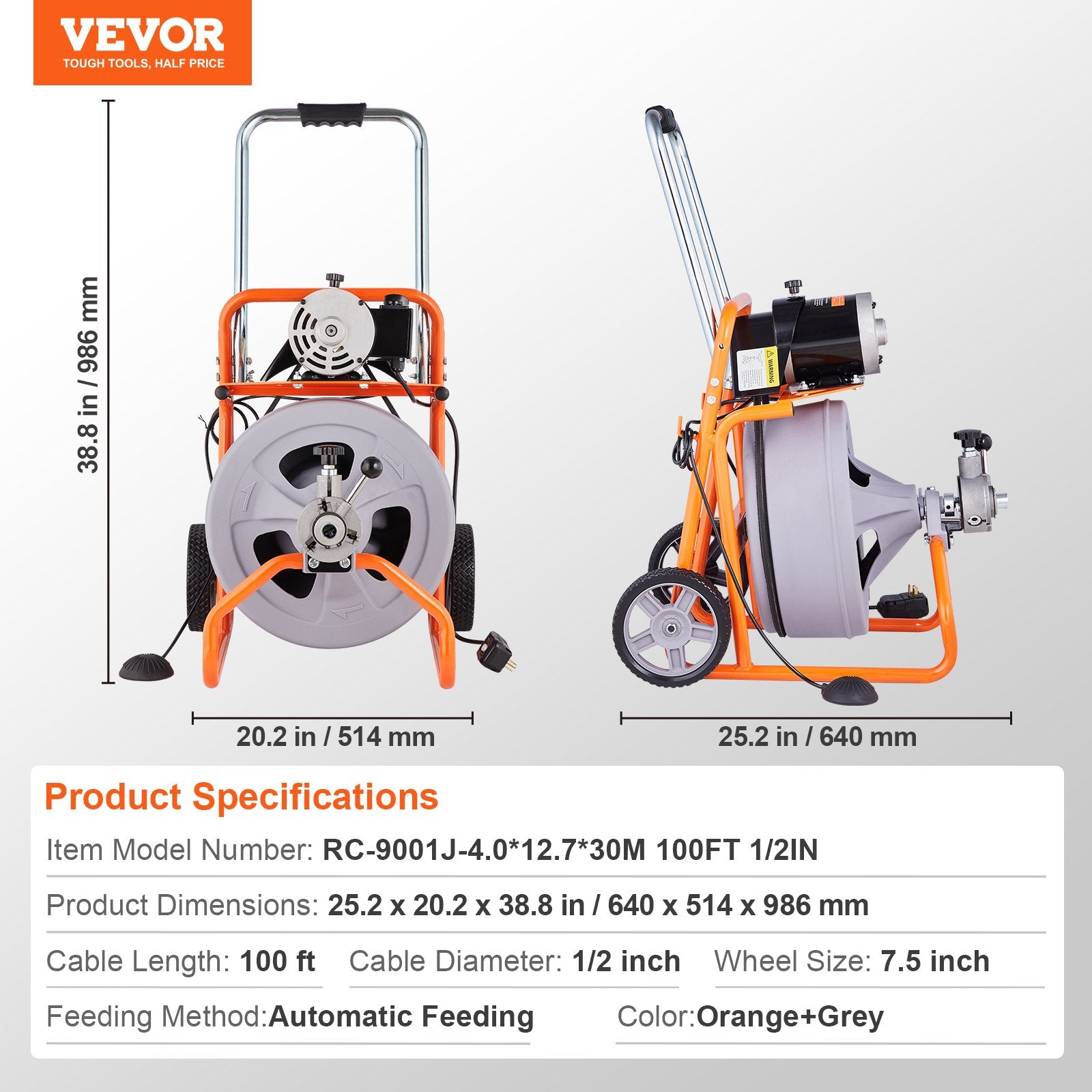 Vamzdžių valymo įrenginys VEVOR RC-9001J, 30 m