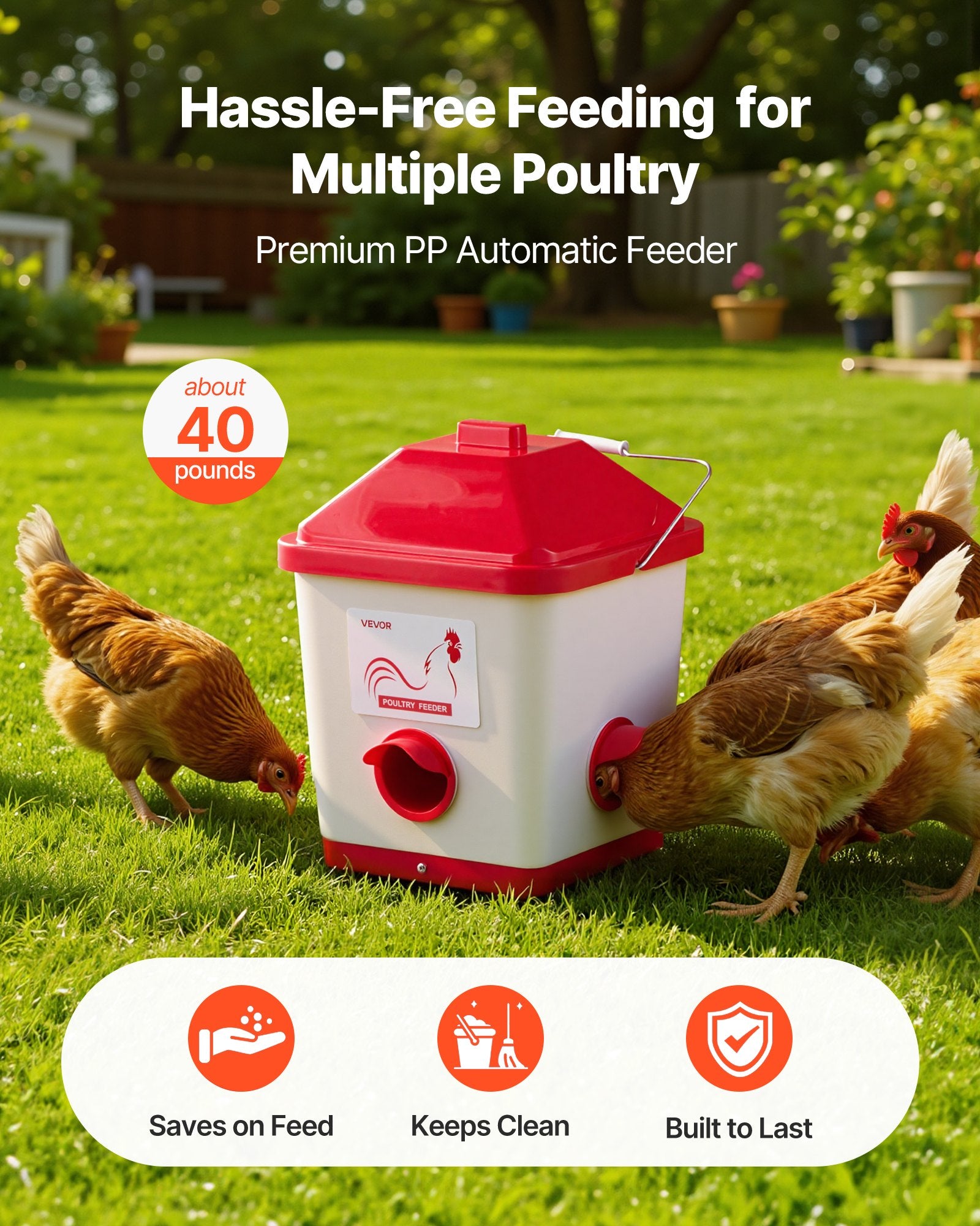 Automatinė vištų lesykla VEVOR 5GAL F, 18,14 kg talpa