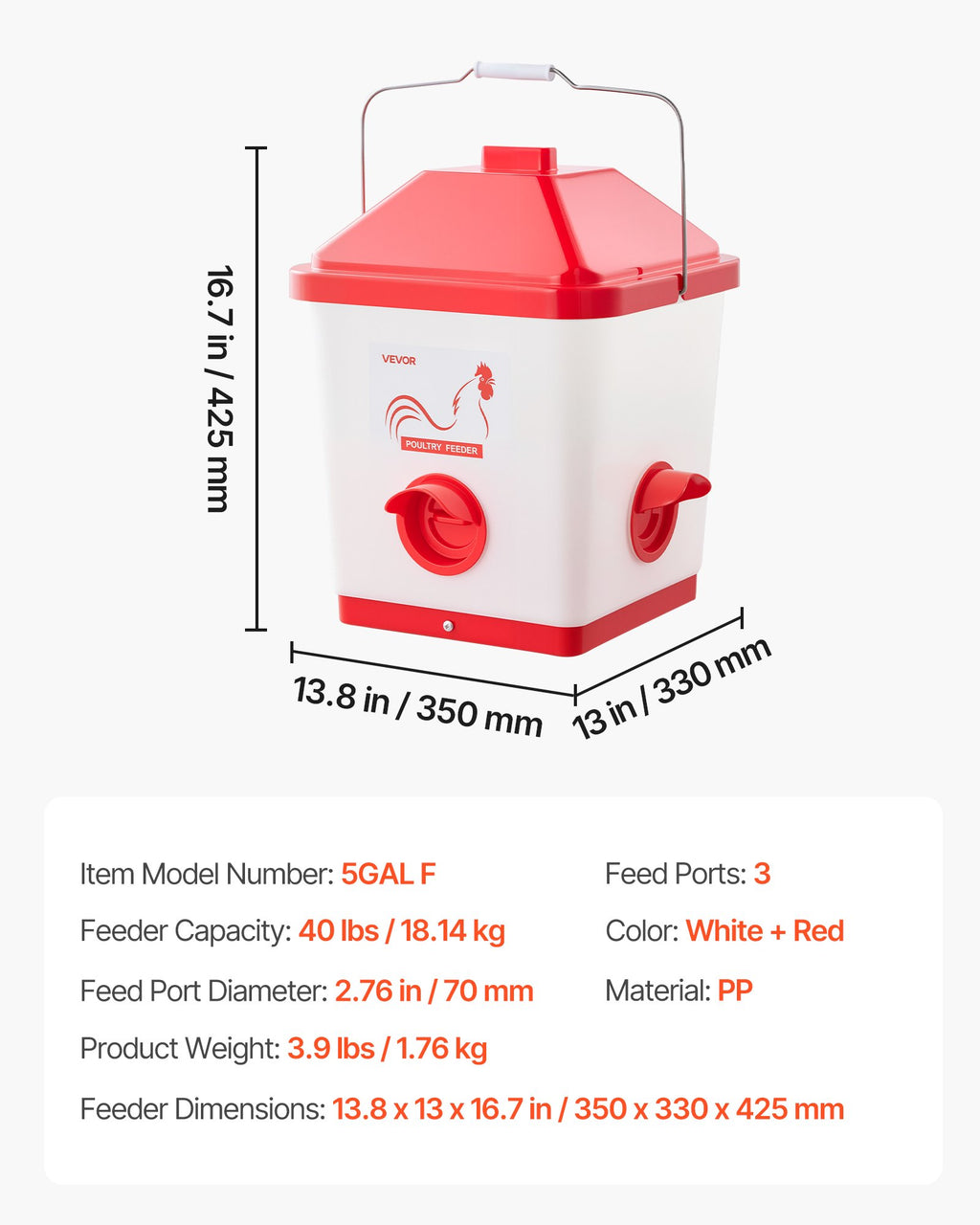 Automatinė vištų lesykla VEVOR 5GAL F, 18,14 kg talpa