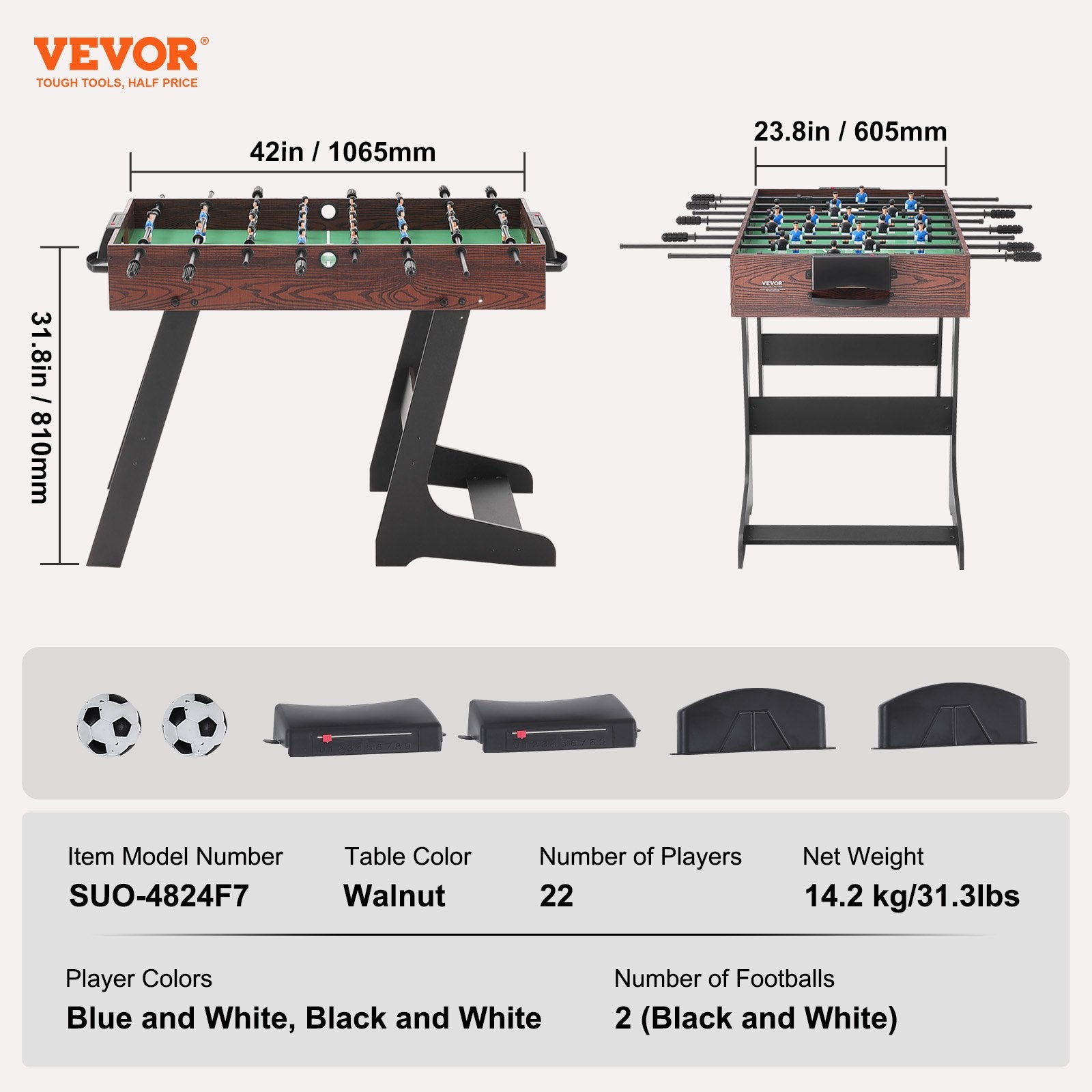 Sulankstomas stalo futbolas VEVOR SUO-4824F7, 106 cm
