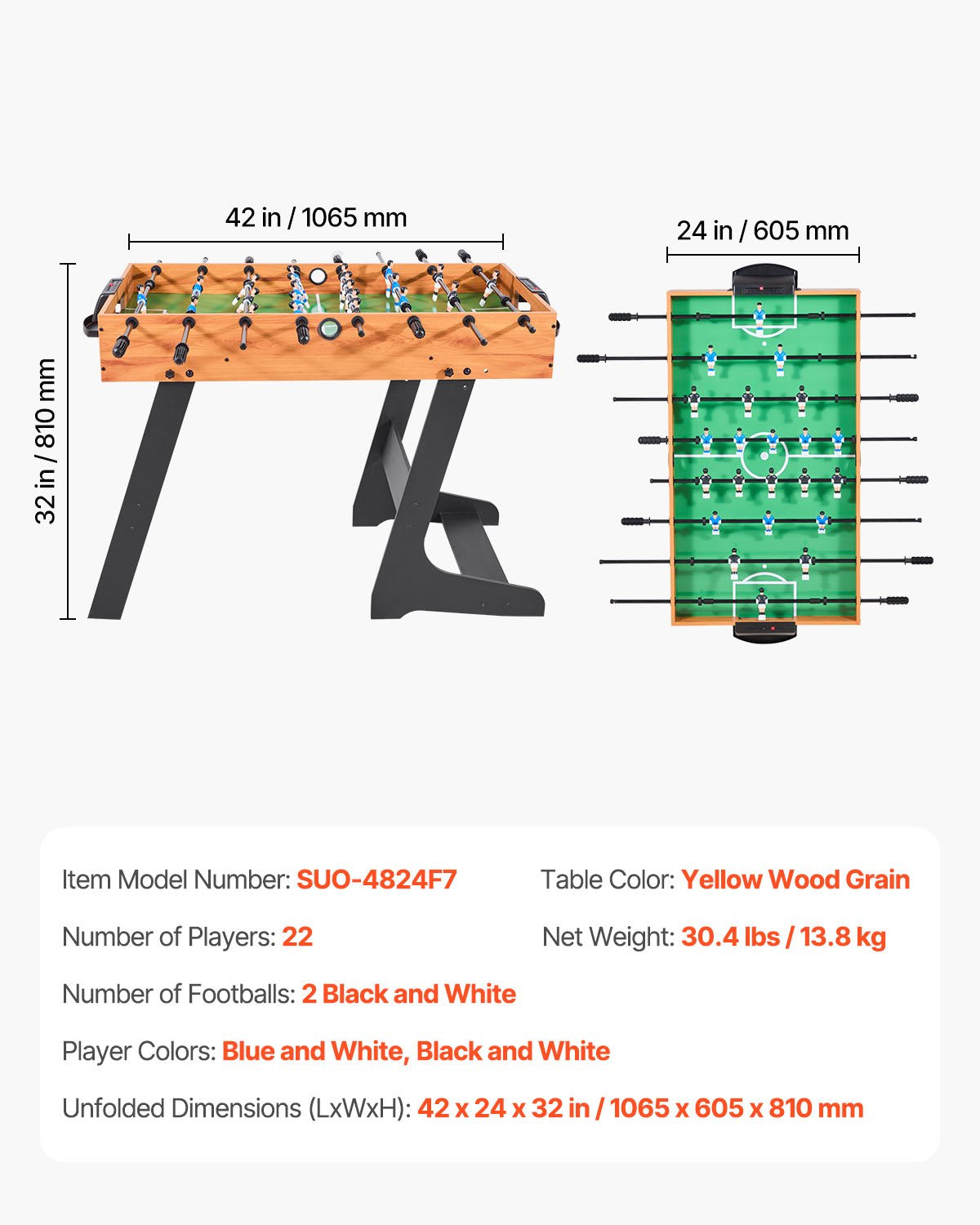 Sulankstomas stalo futbolas VEVOR SUO-4824F7, 106 cm