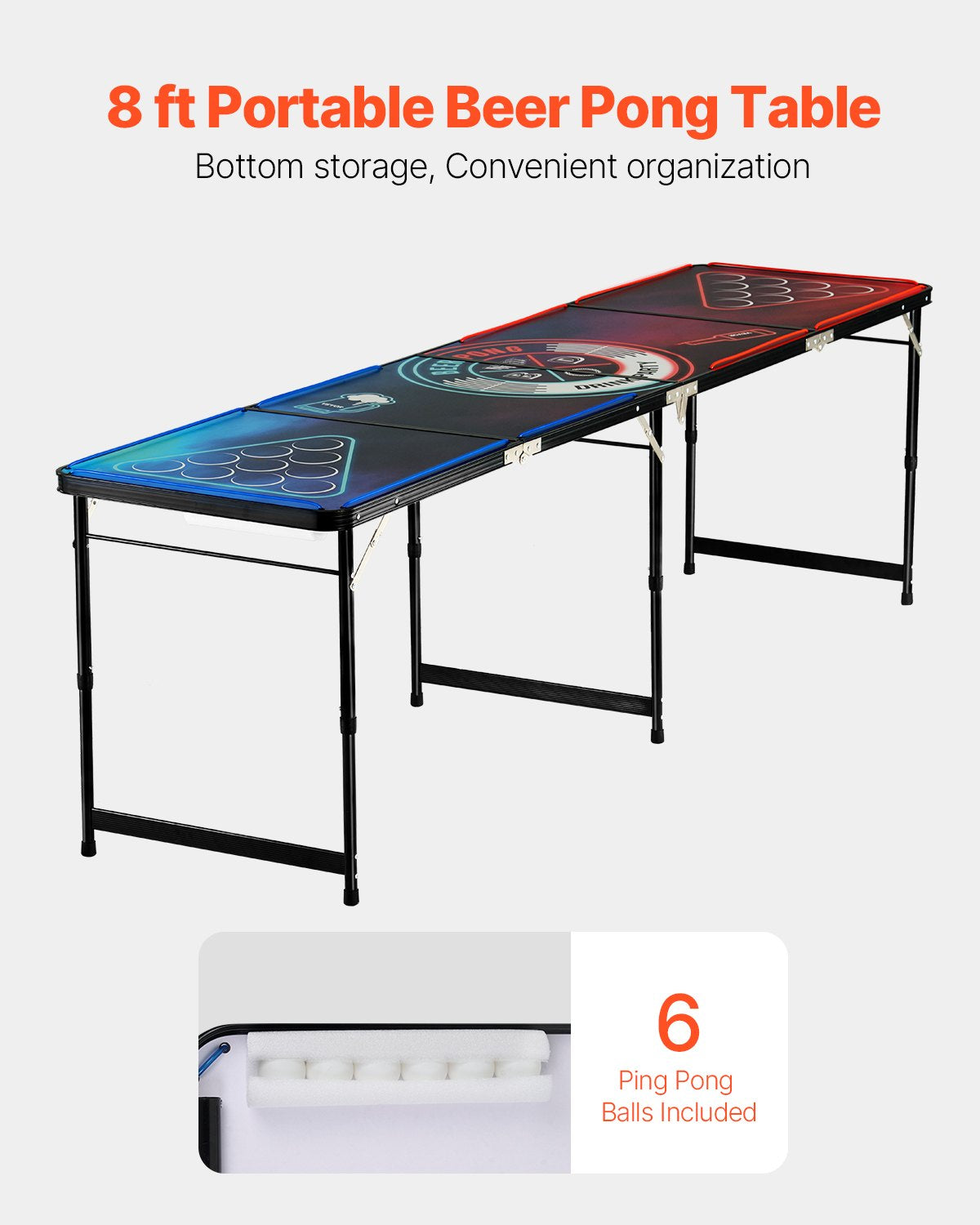 Alaus pingo stalas VEVOR BP-01-LED, 2,4 m ilgio