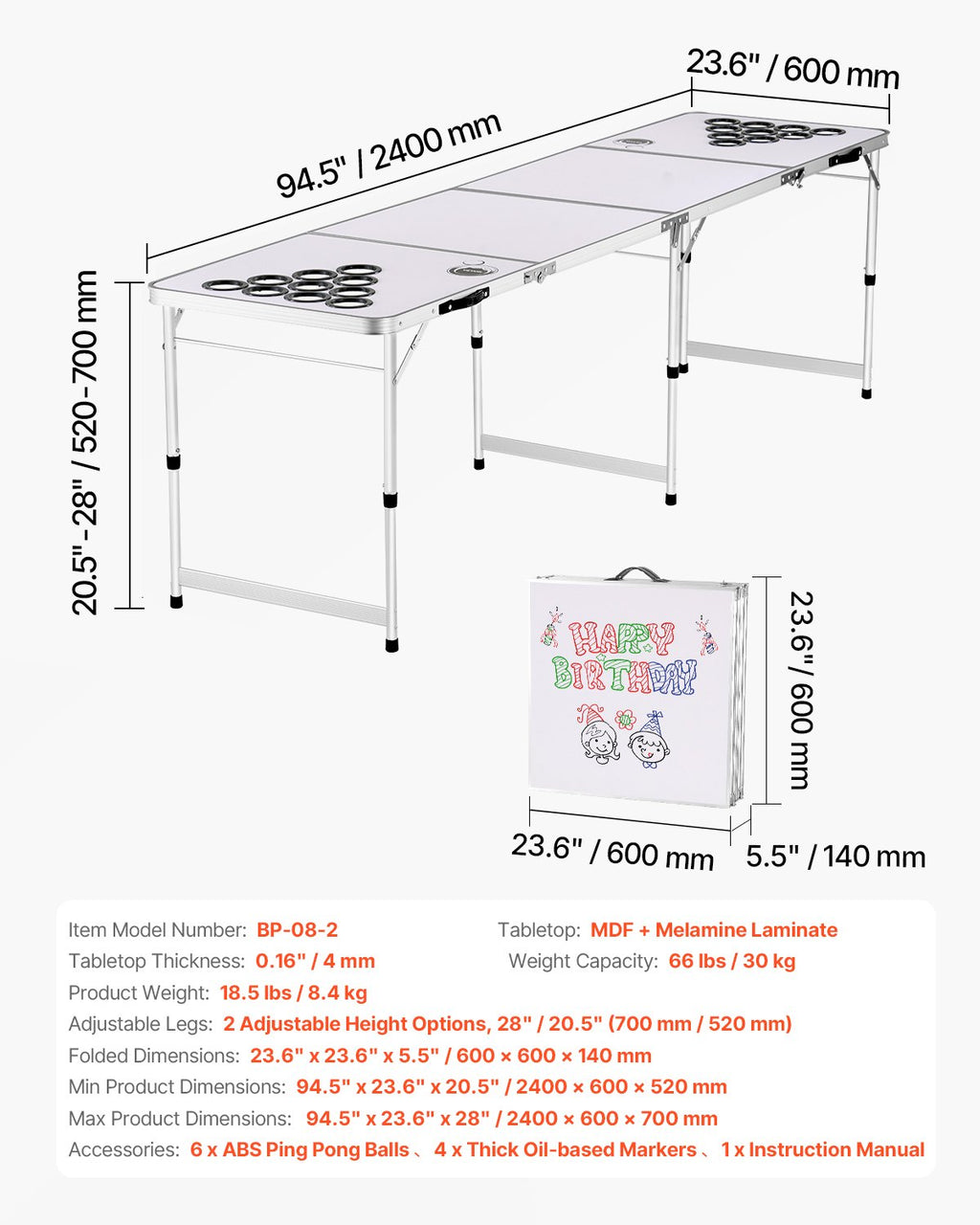 Alaus pingo stalas VEVOR BP-08-2, 2,4 m ilgio