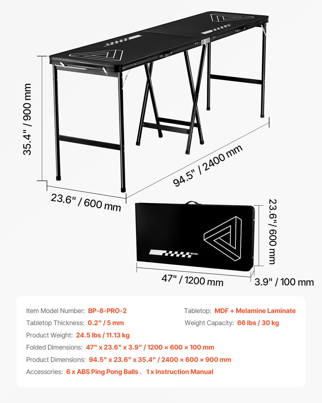 Alaus pingo stalas VEVOR BP-8-PRO-2, 240 cm ilgio