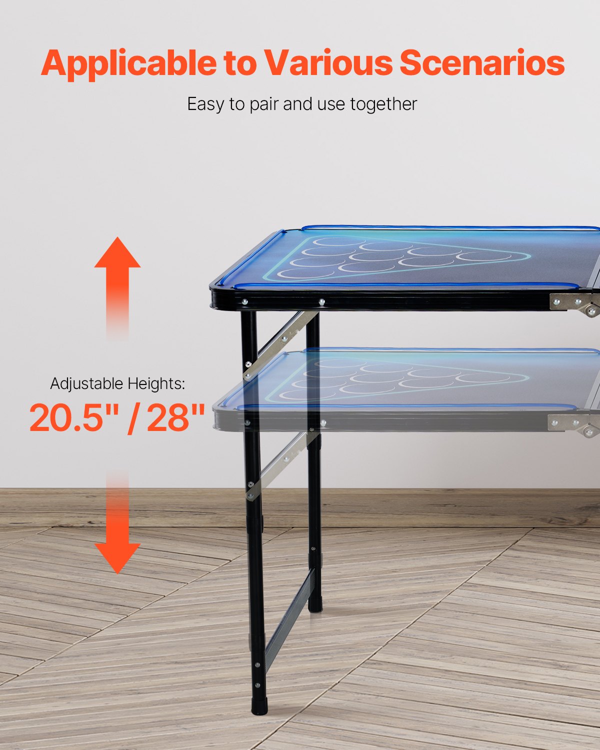 Alaus pingo stalas VEVOR BP-01-LED, 2,4 m ilgio su LED apšvietimu