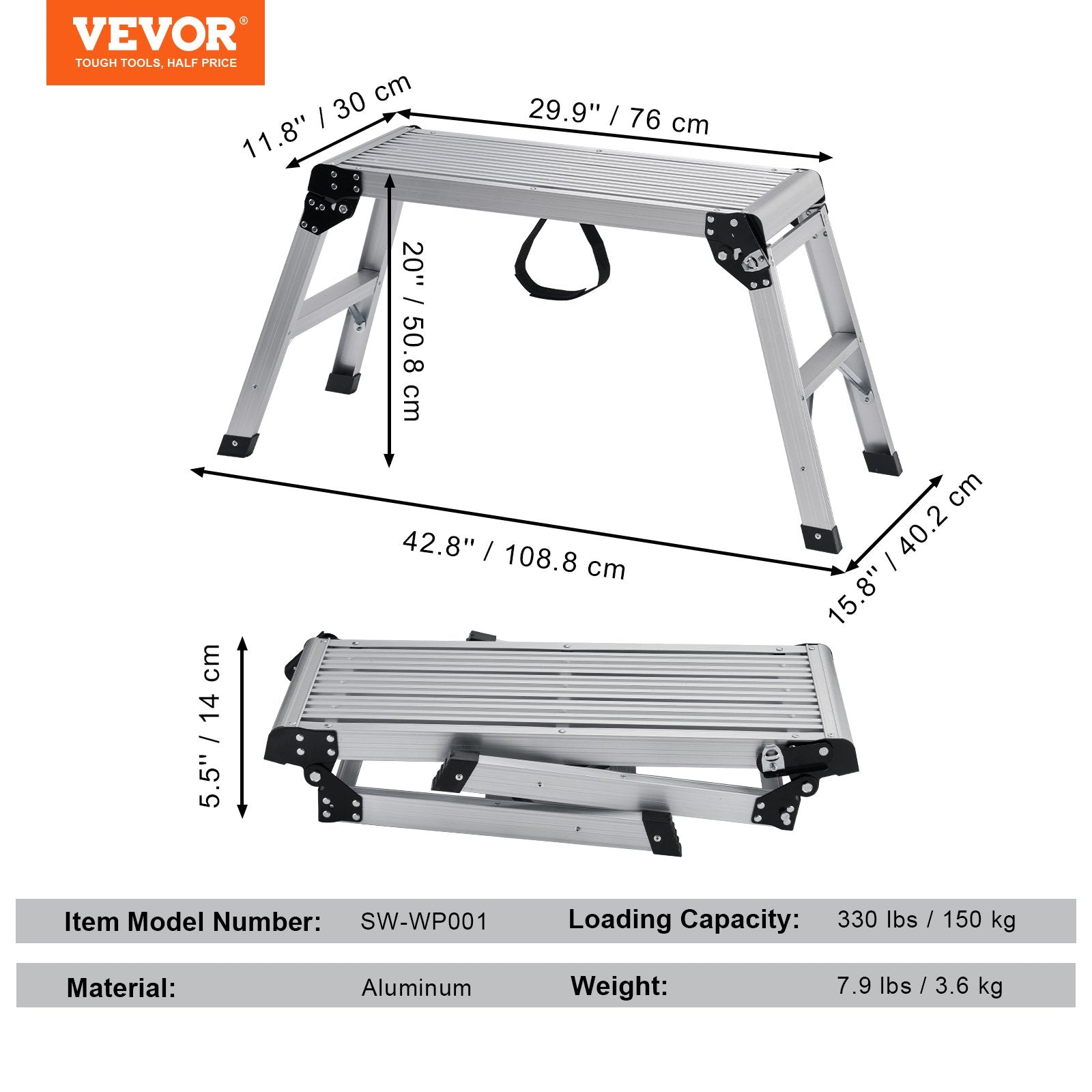 Sulankstoma darbinė platforma VEVOR SW-WP001, 150 kg keliamoji galia