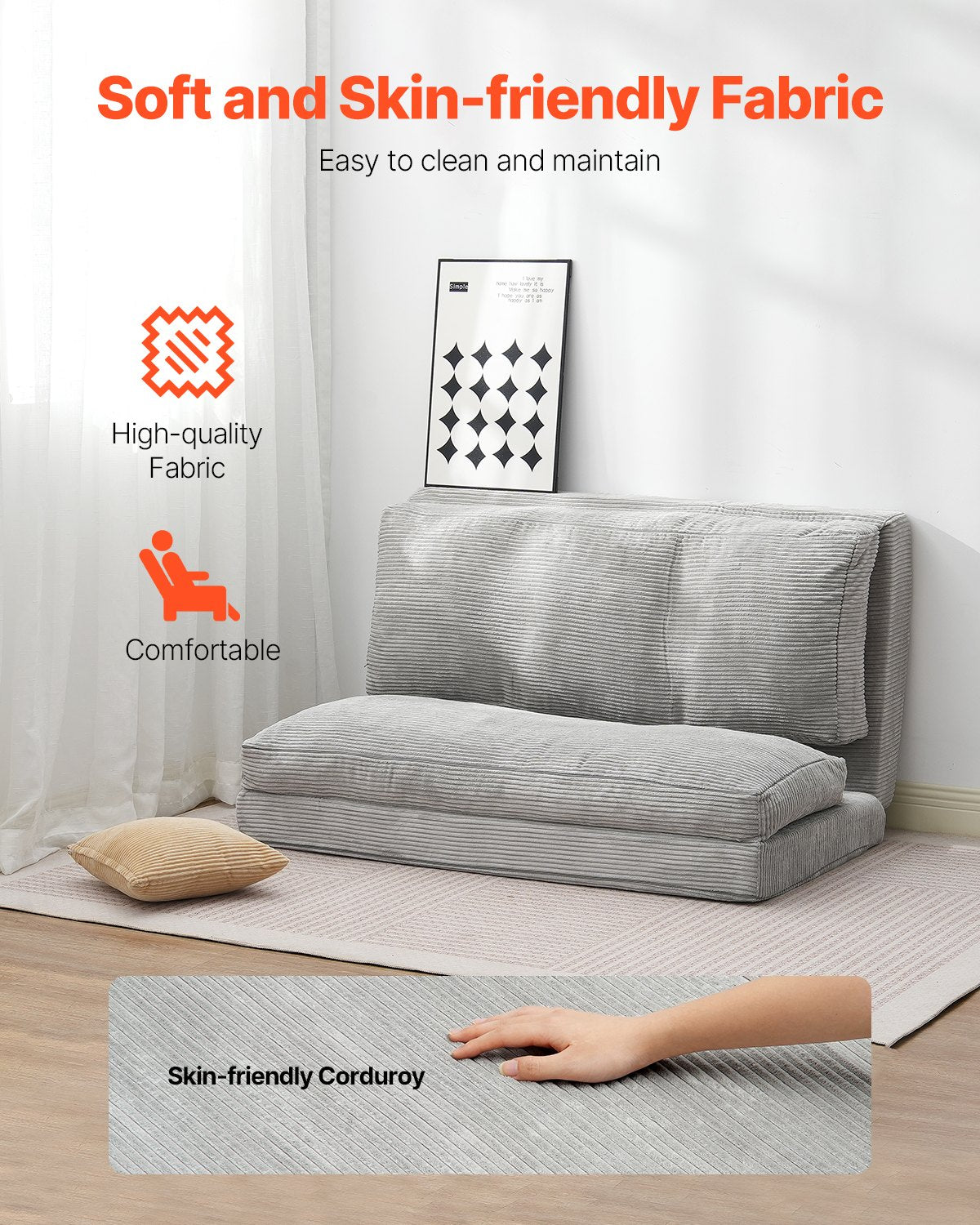 Sulankstoma sofa-lova VEVOR ZDSFD-4, 25D didelio tankio putų poliuretanas