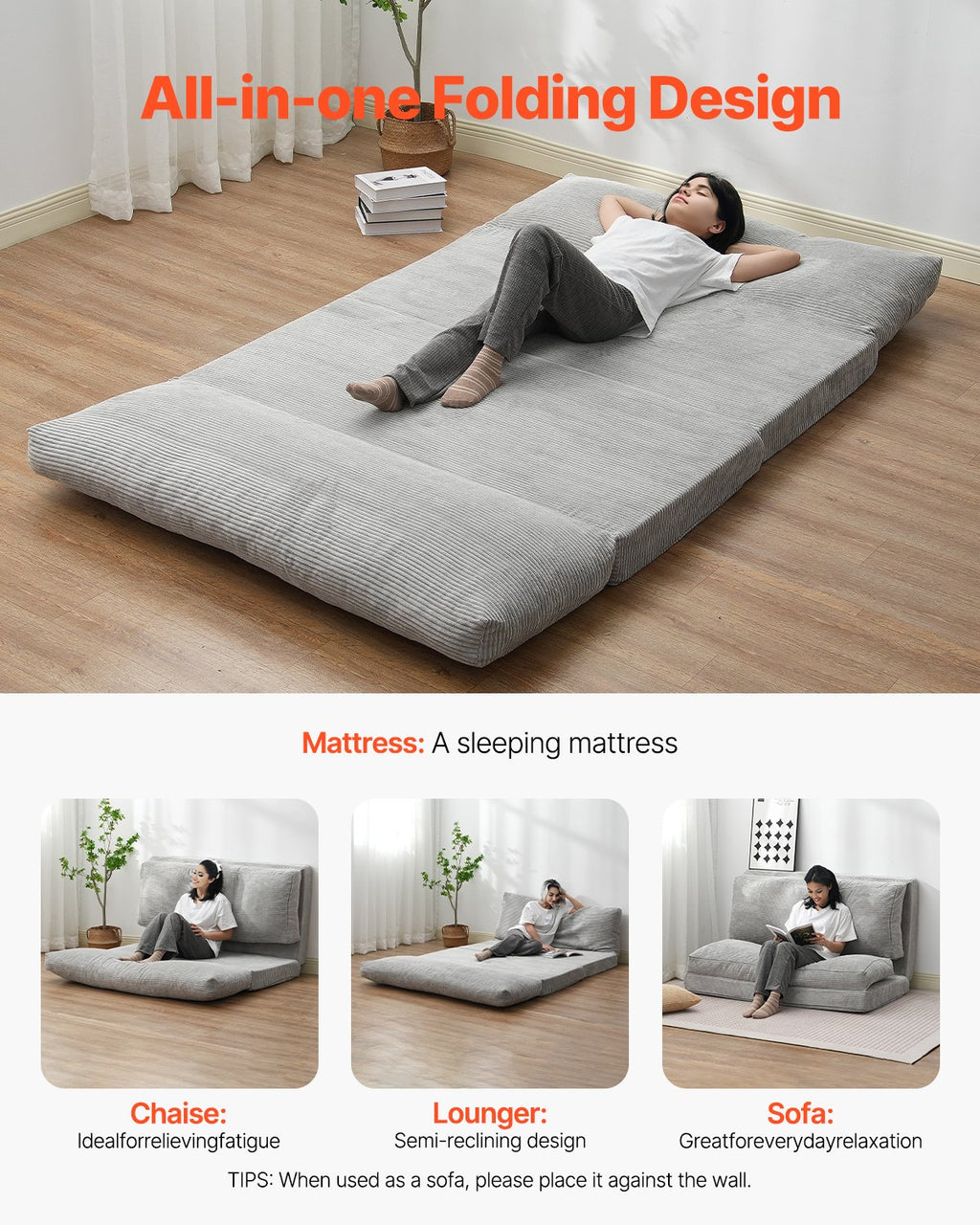 Sulankstoma sofa-lova VEVOR ZDSFD-4, 25D didelio tankio putų poliuretanas