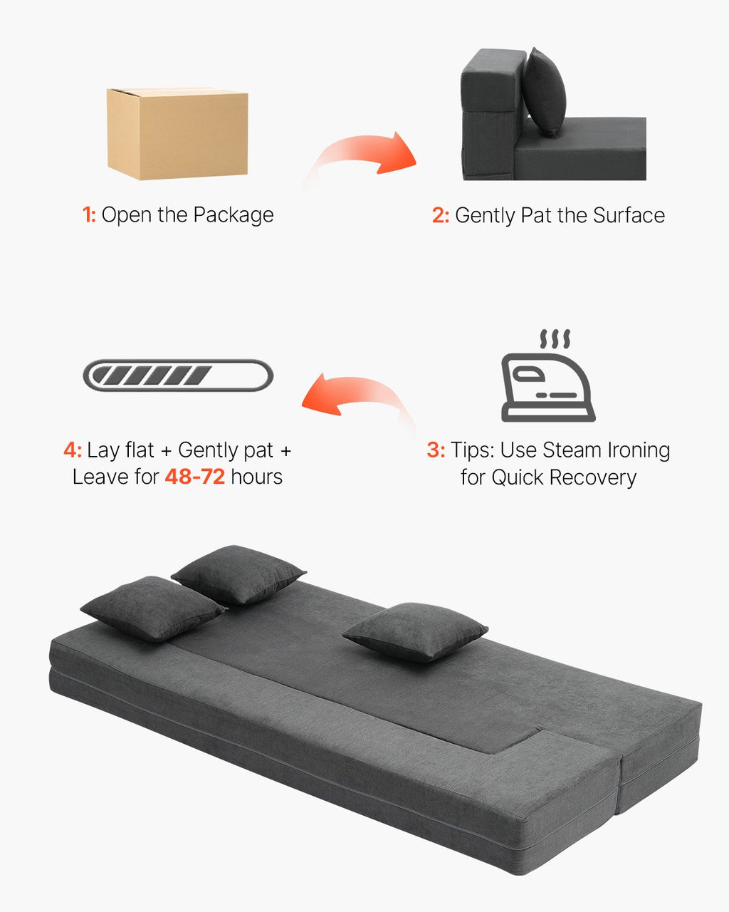Sulankstoma sofa-lova VEVOR ZDSFD-5, 103 cm pločio