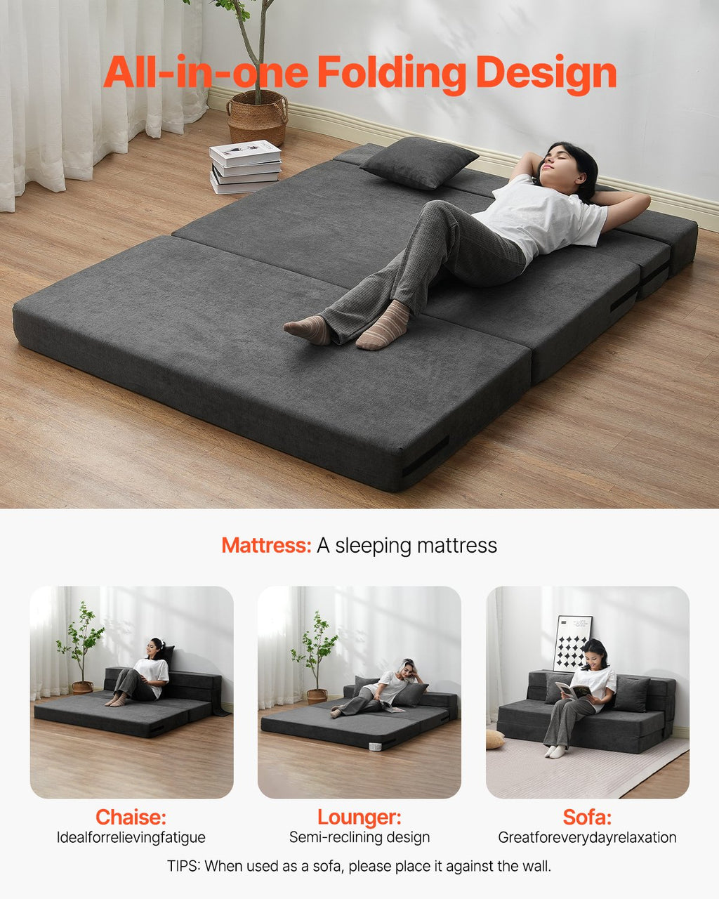 Sulankstoma sofa-lova VEVOR ZDSFD-3, Queen dydžio