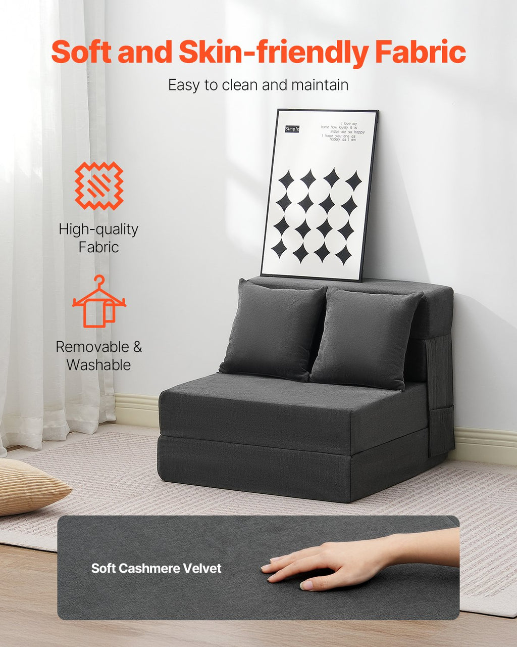 Sulankstoma sofa-lova VEVOR ZDSFD-1, 3-in-1 dizainas
