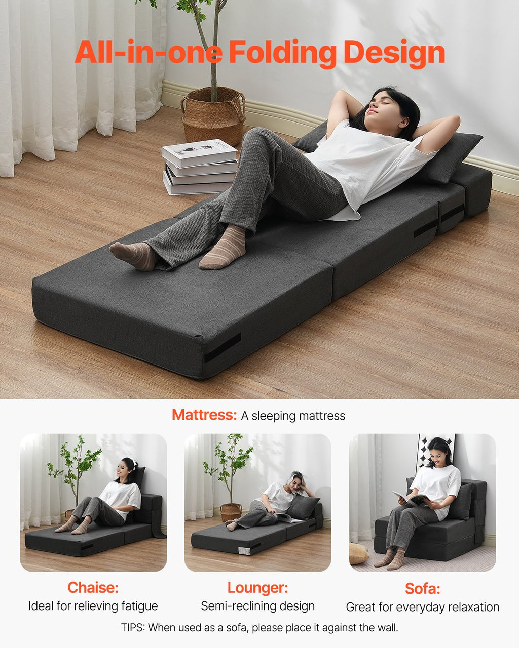 Sulankstoma sofa-lova VEVOR ZDSFD-1, 3-in-1 dizainas