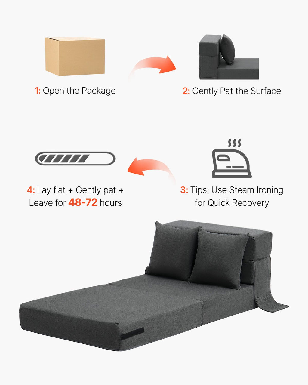 Sulankstoma sofa-lova VEVOR ZDSFD-1, 3-in-1 dizainas