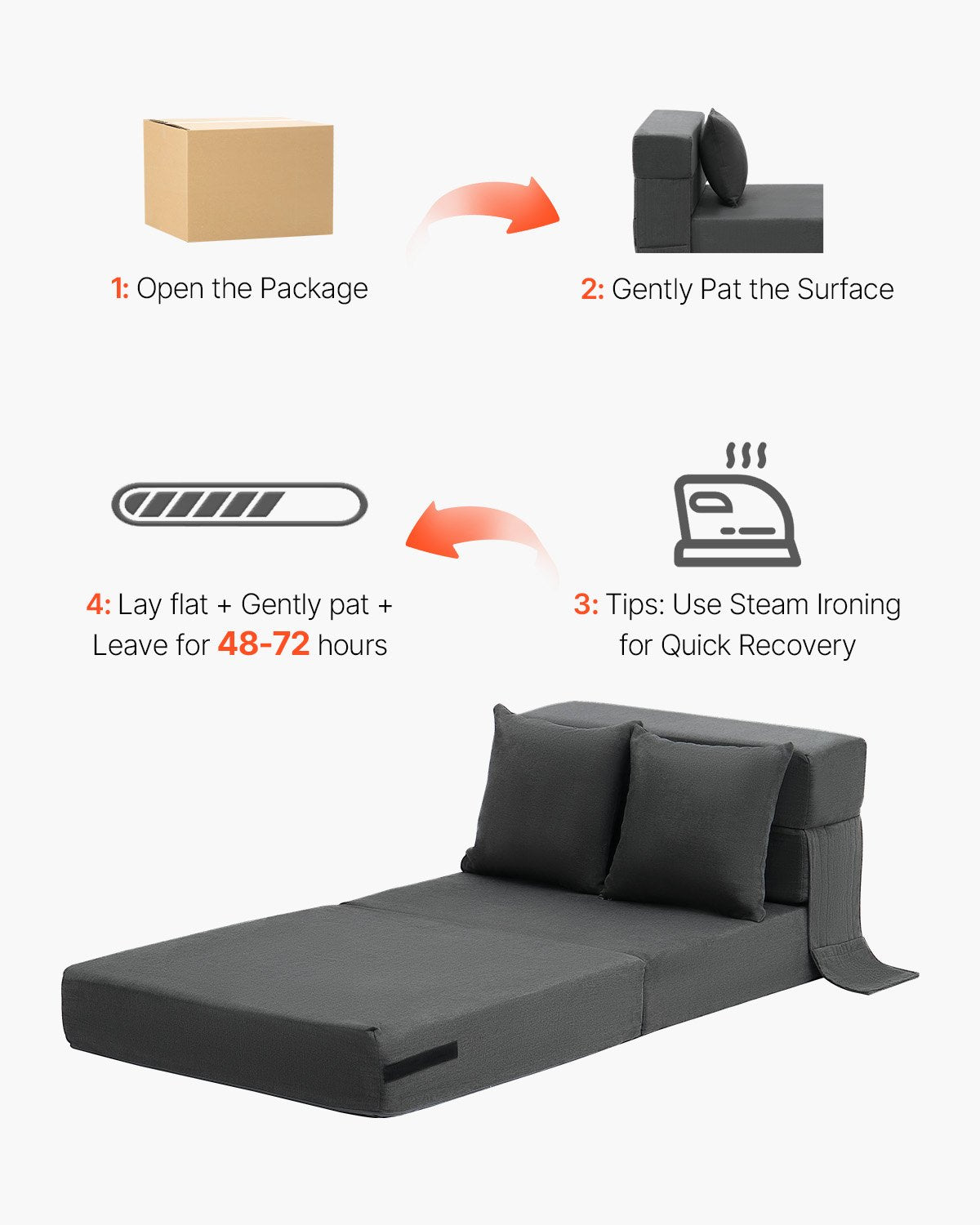 Sulankstoma sofa-lova VEVOR ZDSFD-1, 3-in-1 dizainas